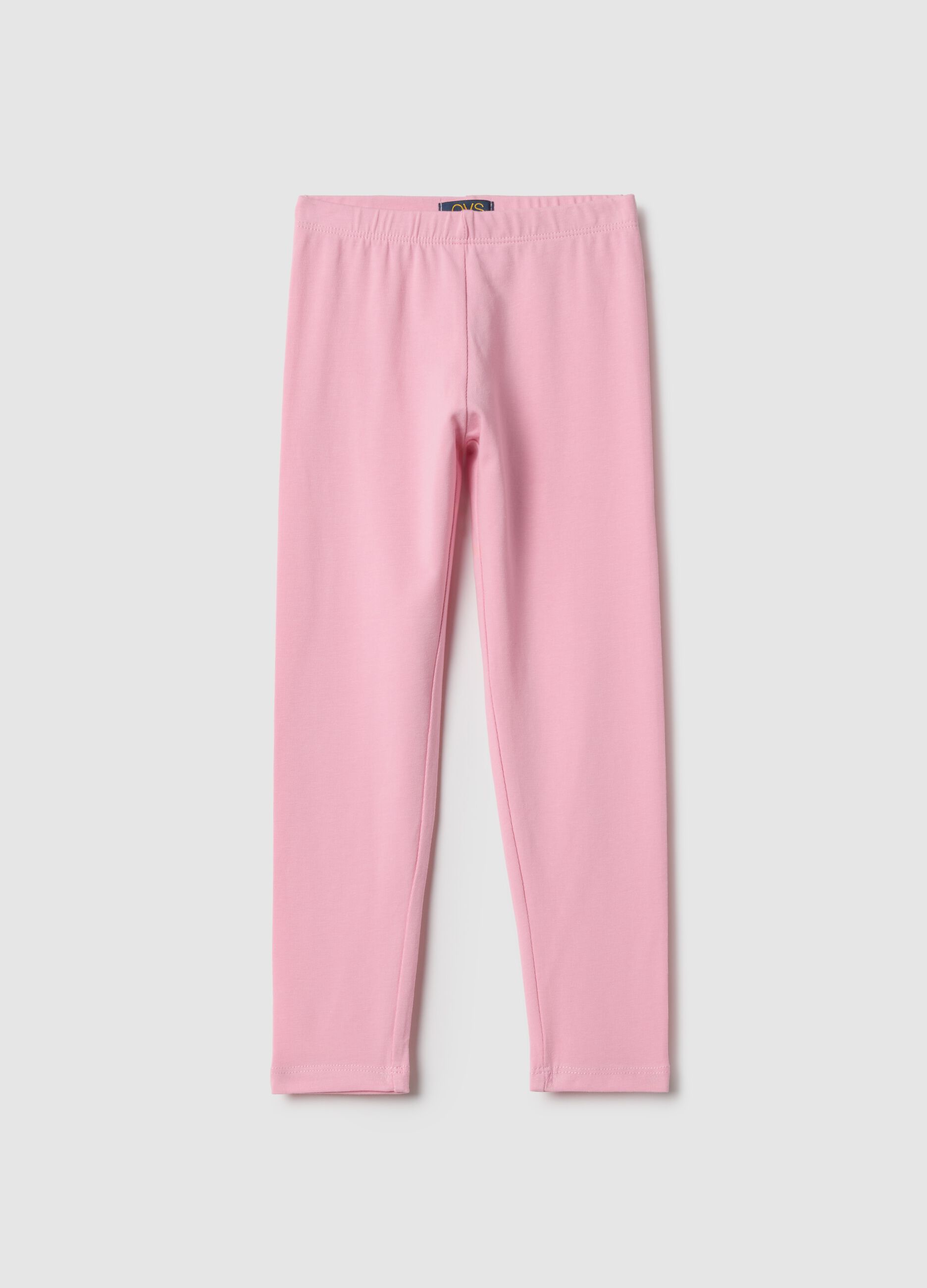 Girls' pink stretch cotton slim-fit leggings