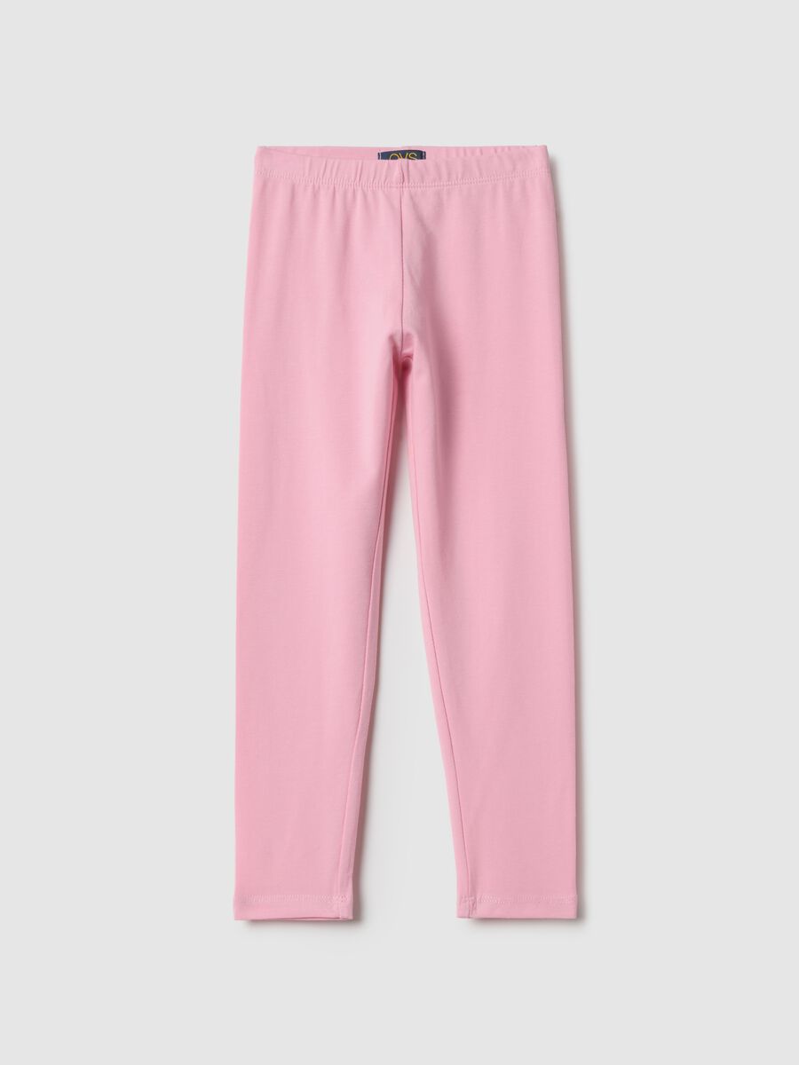 Girls' pink stretch cotton slim-fit leggings_0