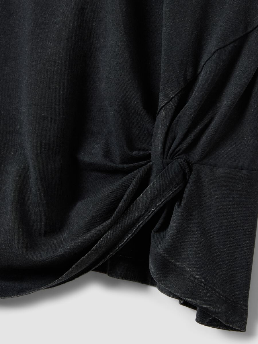 Black pure cotton regular fit T-shirt with knot detail_1