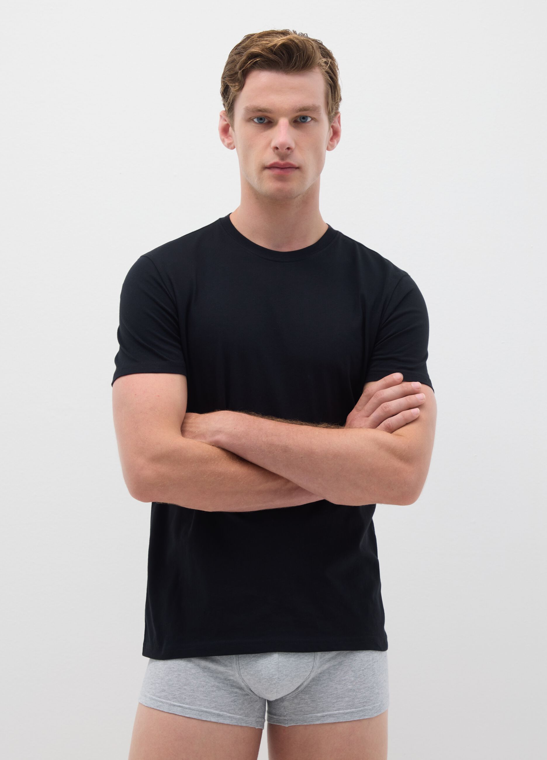 Tripack di t-shirt da uomo in puro cotone nere regular fit