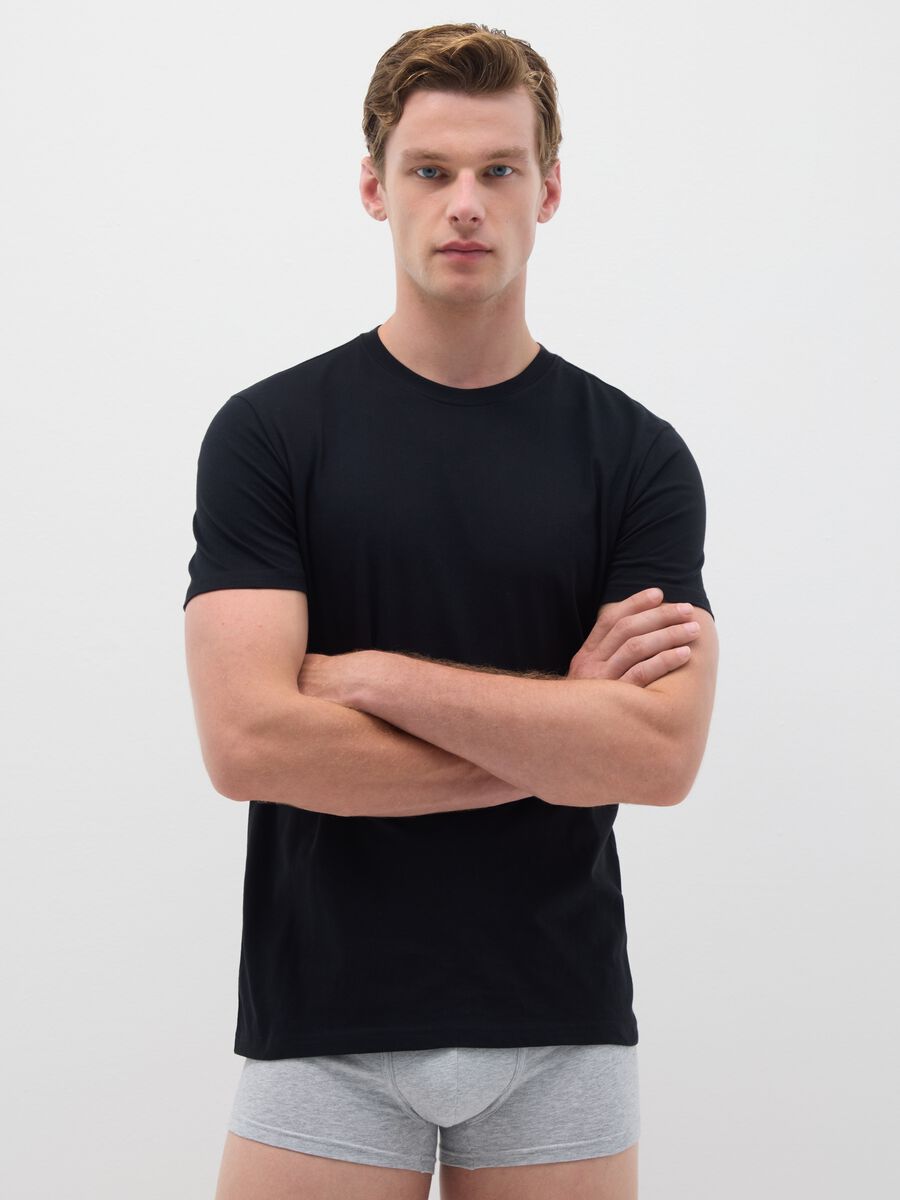 Tripack di t-shirt da uomo in puro cotone nere regular fit_0