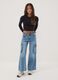Light blue pure cotton denim cargo jeans, relaxed fit for girls_0