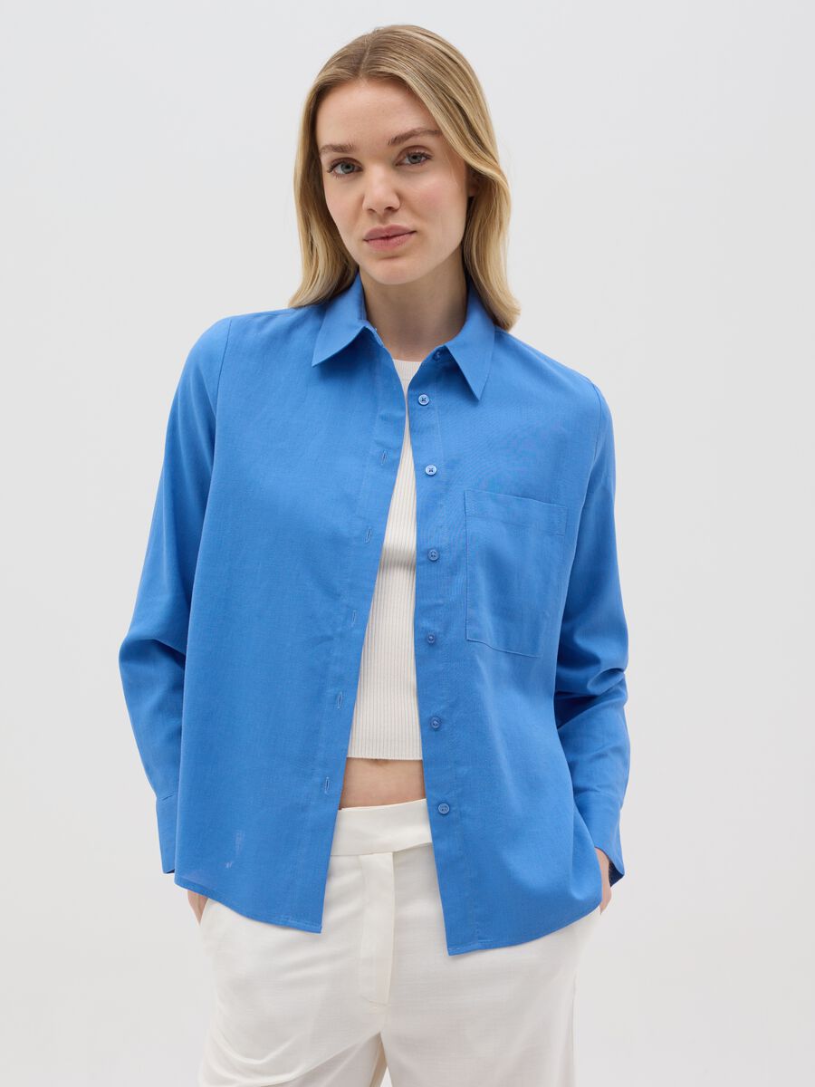 Women’s light blue regular-fit shirt in cotton without buttons_0