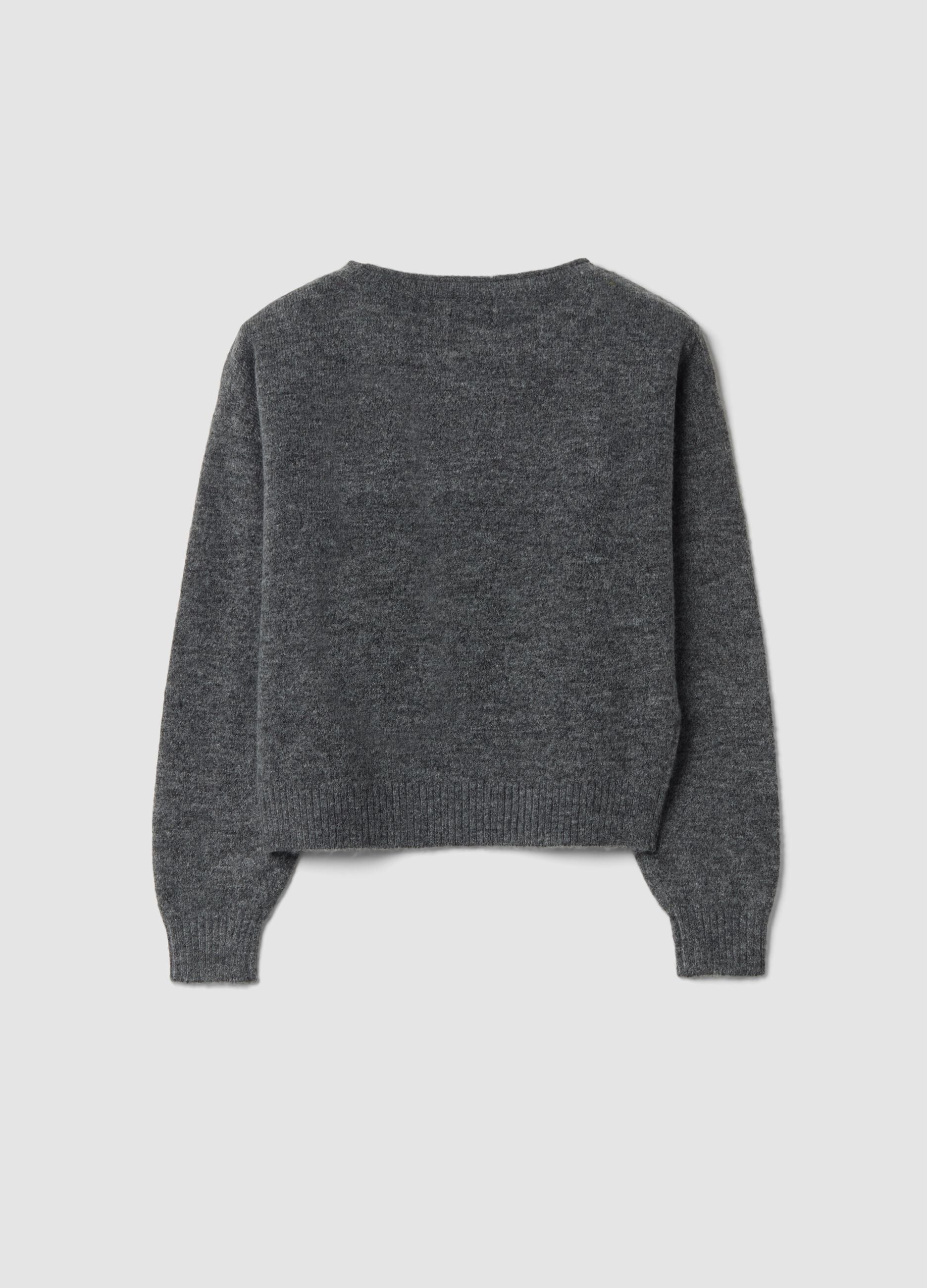 Grey stretch wool jumper with oversized boat neck