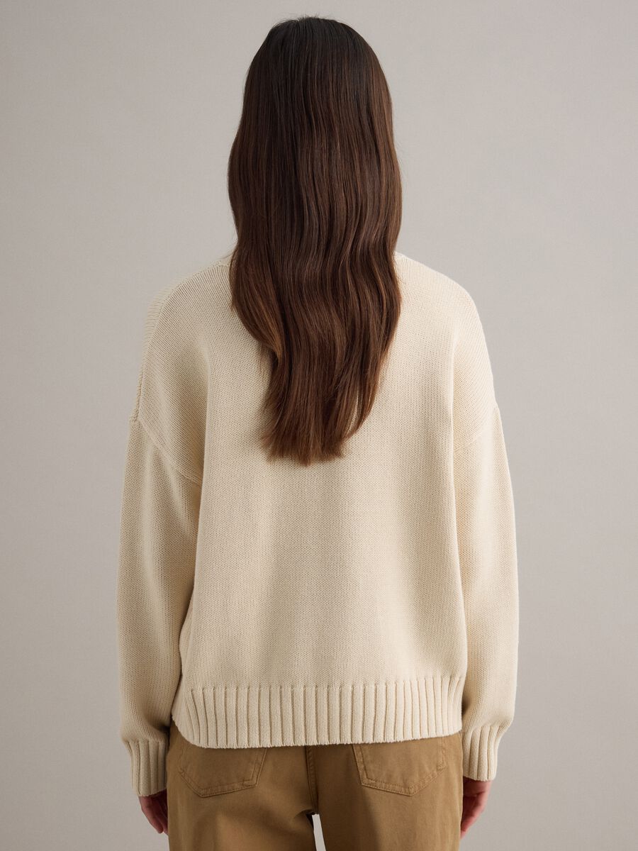 Beige crew neck pullover in pure cotton regular fit_2
