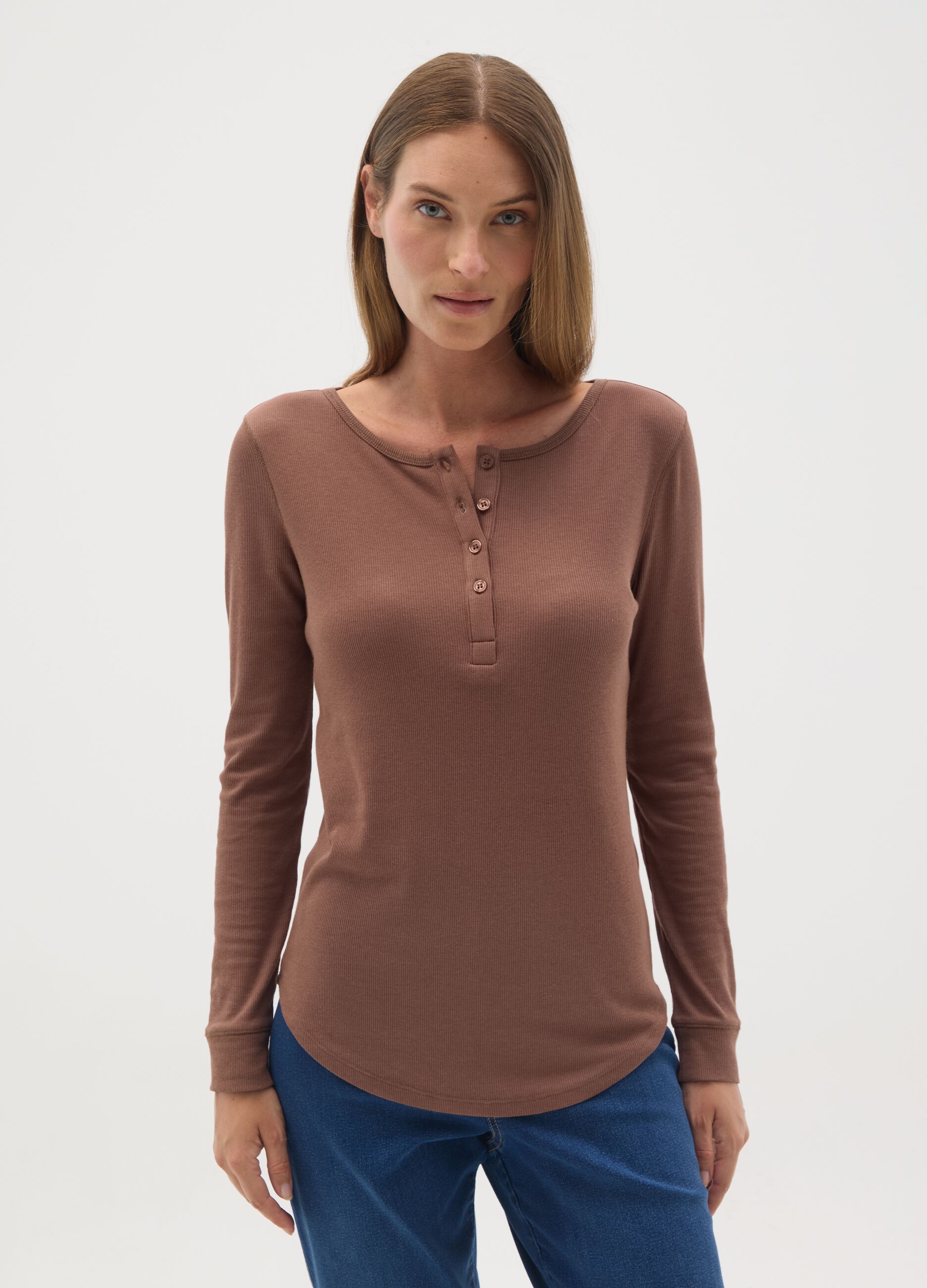 Brown Long Sleeve Stretch Maternity T-Shirt