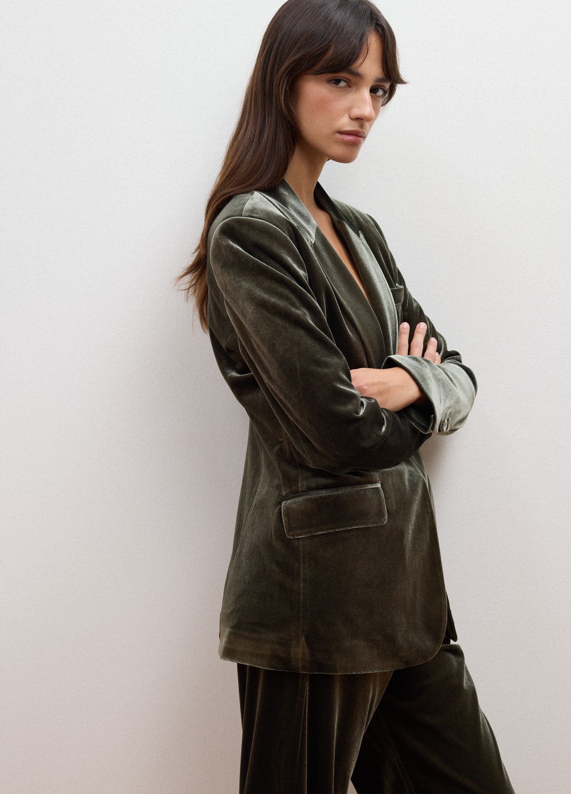 Blazer verde in tessuto elasticizzato