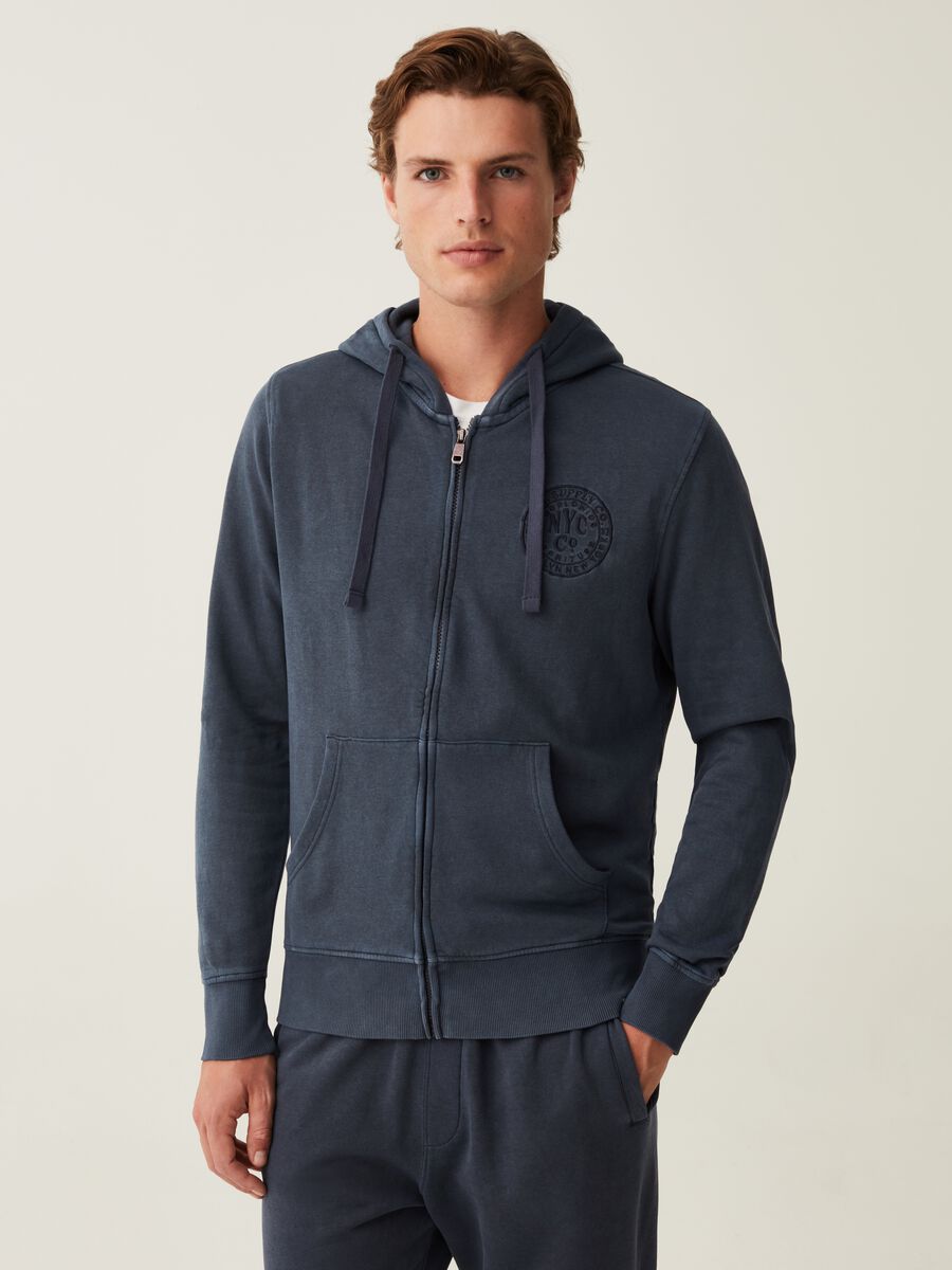 Full-zip sweatshirt with hood and logo embroidery_0