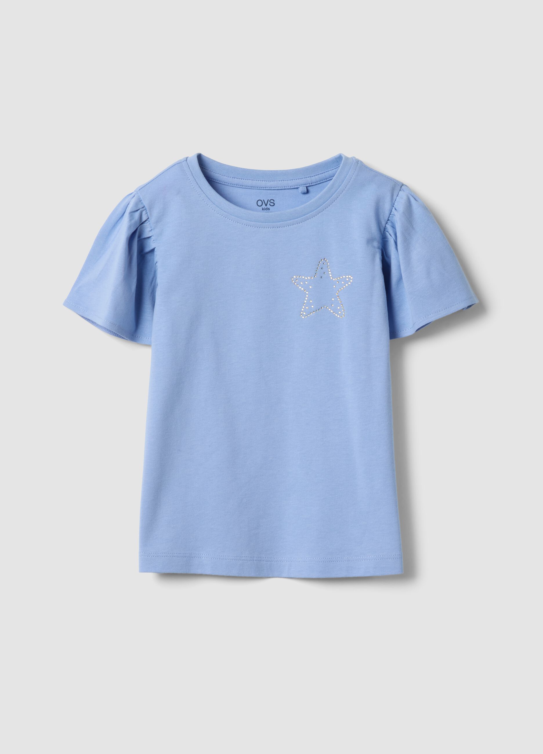 T-shirt in puro cotone azzurra da bambina regular fit con stella