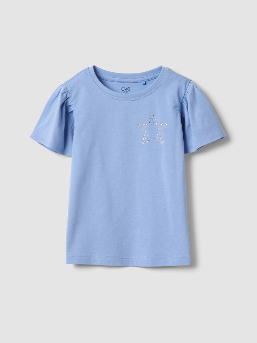 T-shirt in puro cotone azzurra da bambina regular fit con stella_0