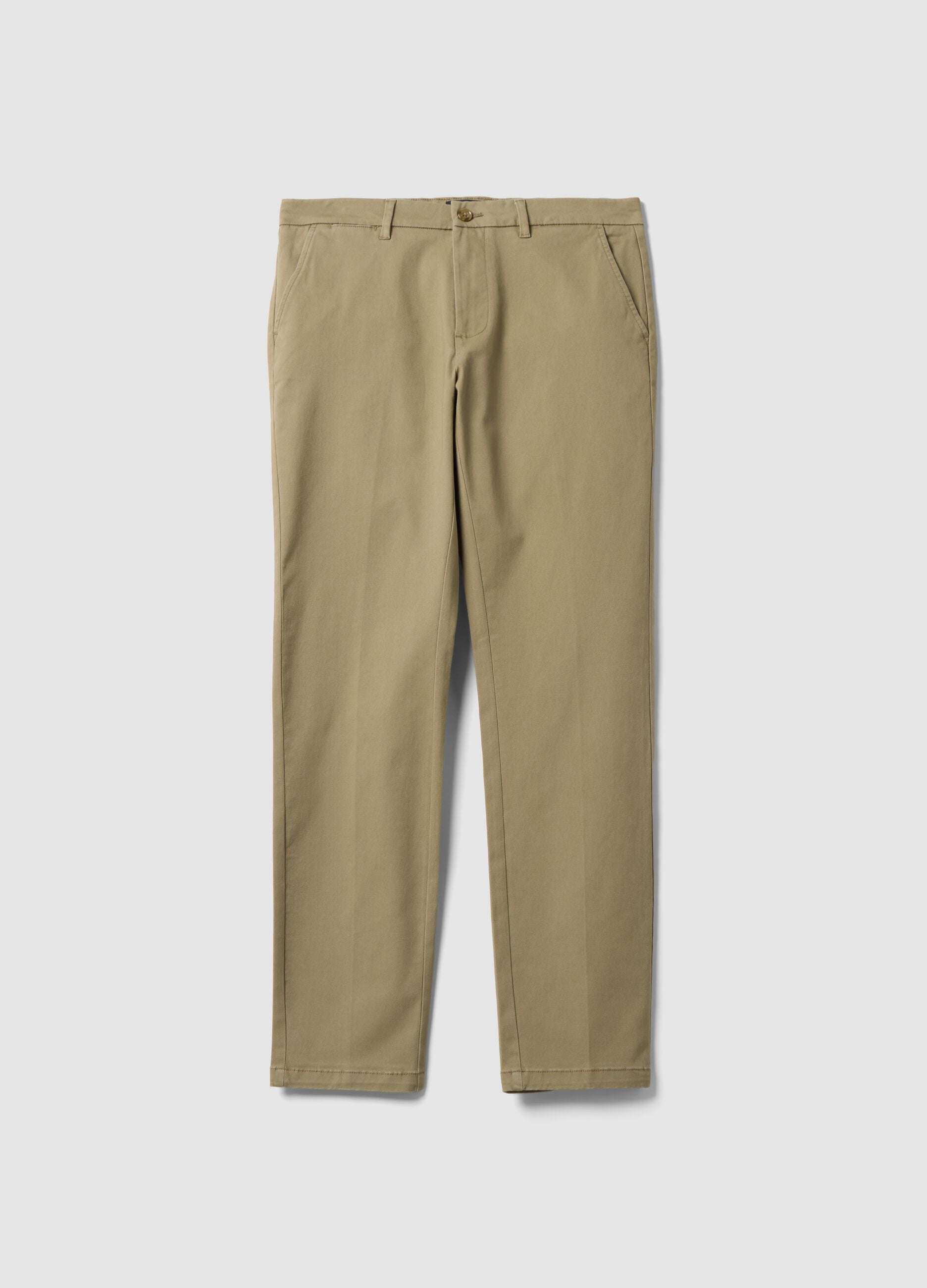 Beige slim-fit stretch cotton twill chino trousers