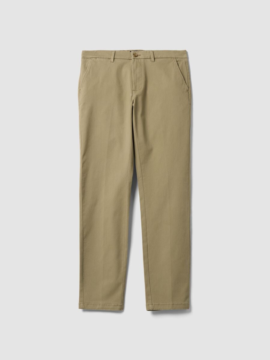 Pantaloni chino beige in twill di cotone elasticizzato slim fit_4