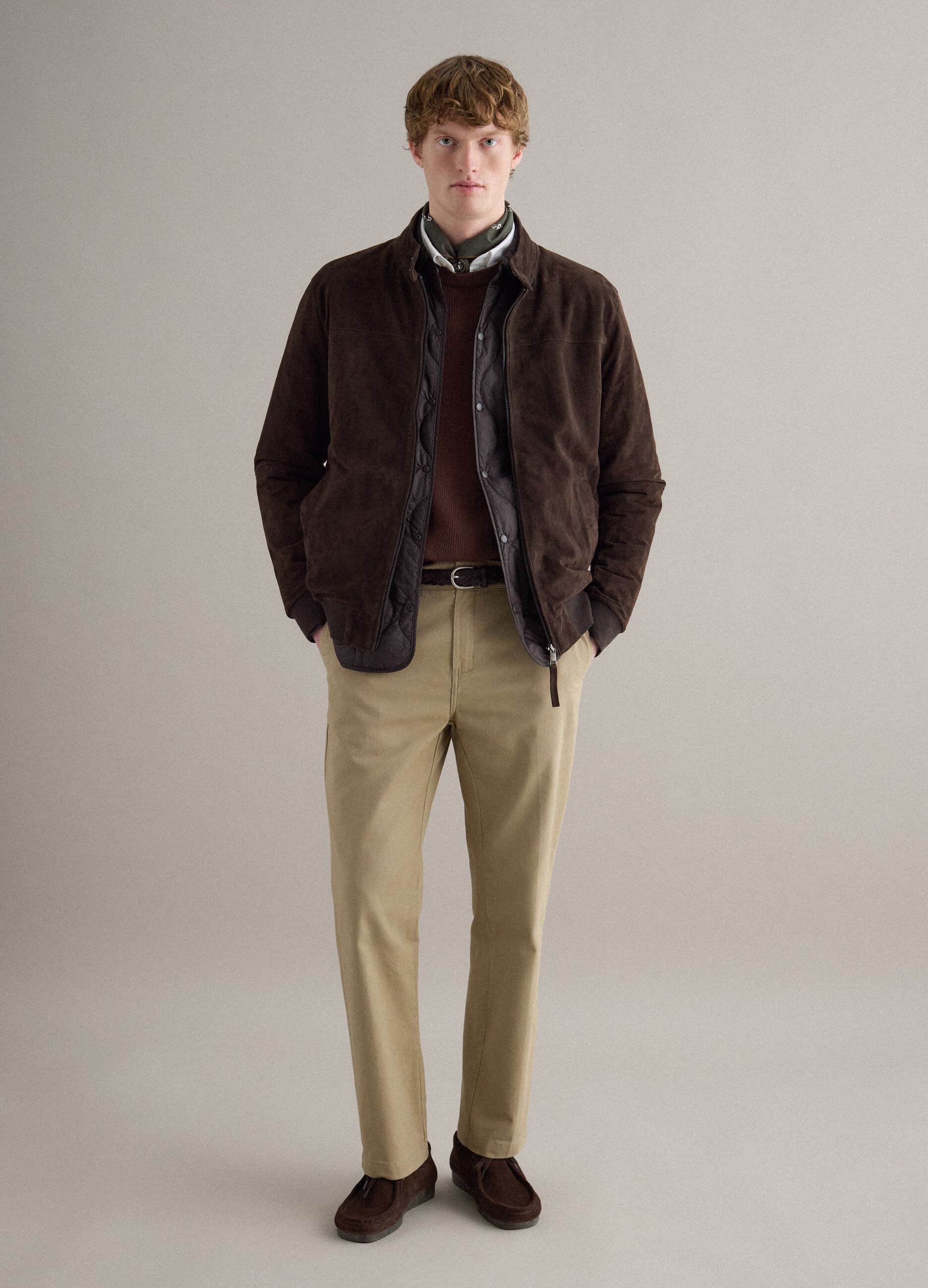 Brown genuine leather jacket regular fit with full zip