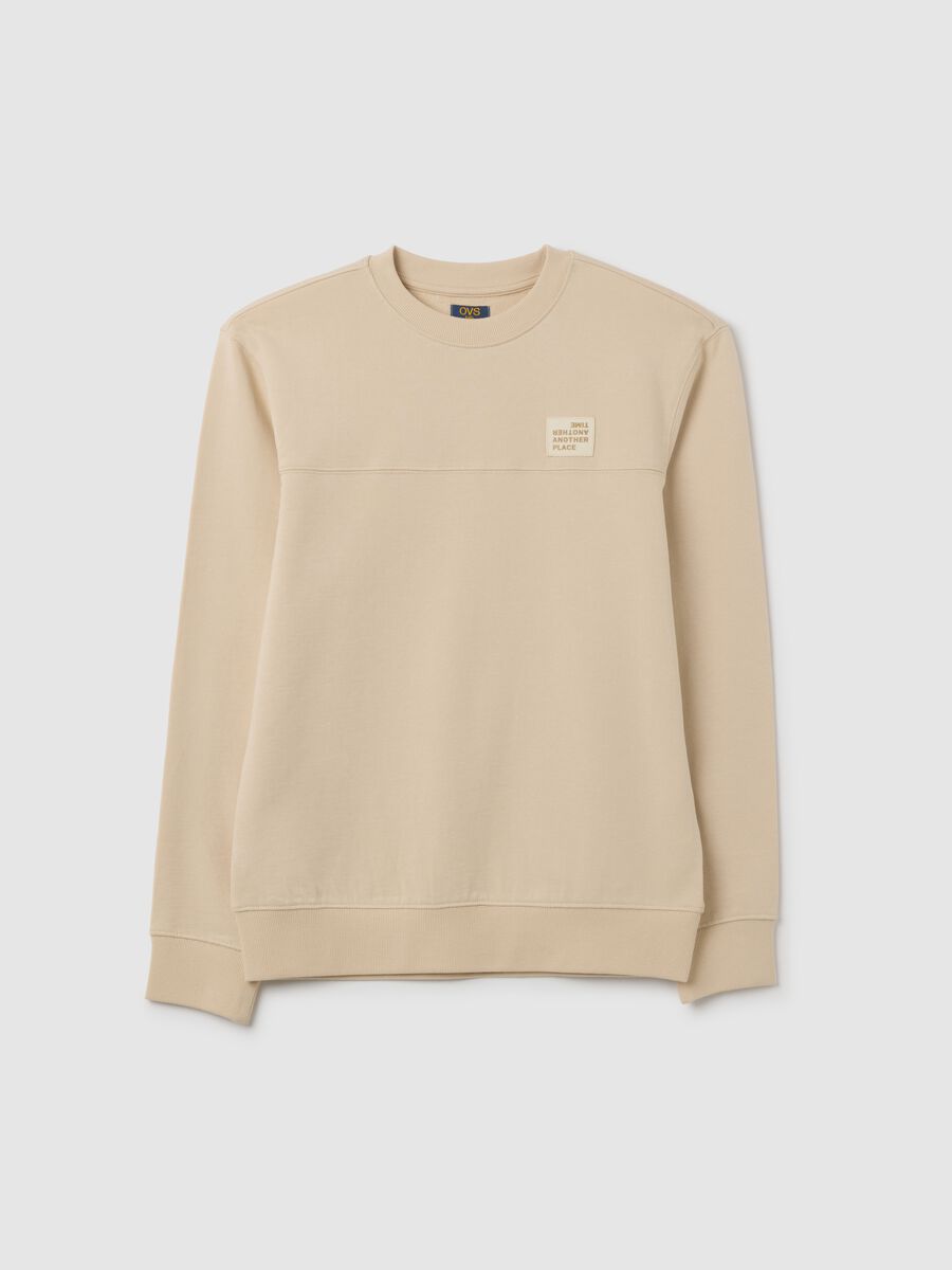 Boys' beige pure cotton sweatshirt with relaxed fit_0