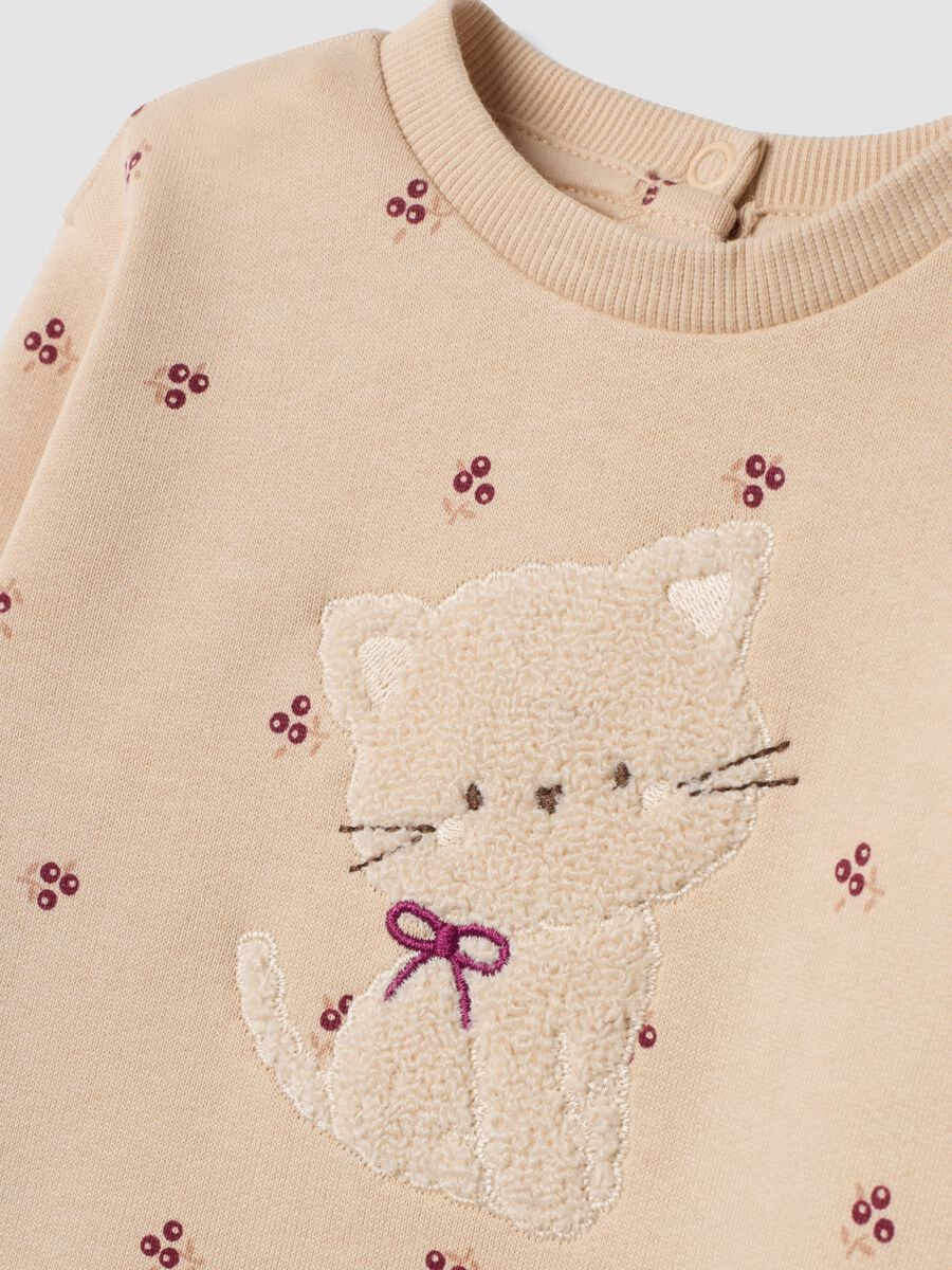 Completo beige in puro cotone con felpa girocollo_3