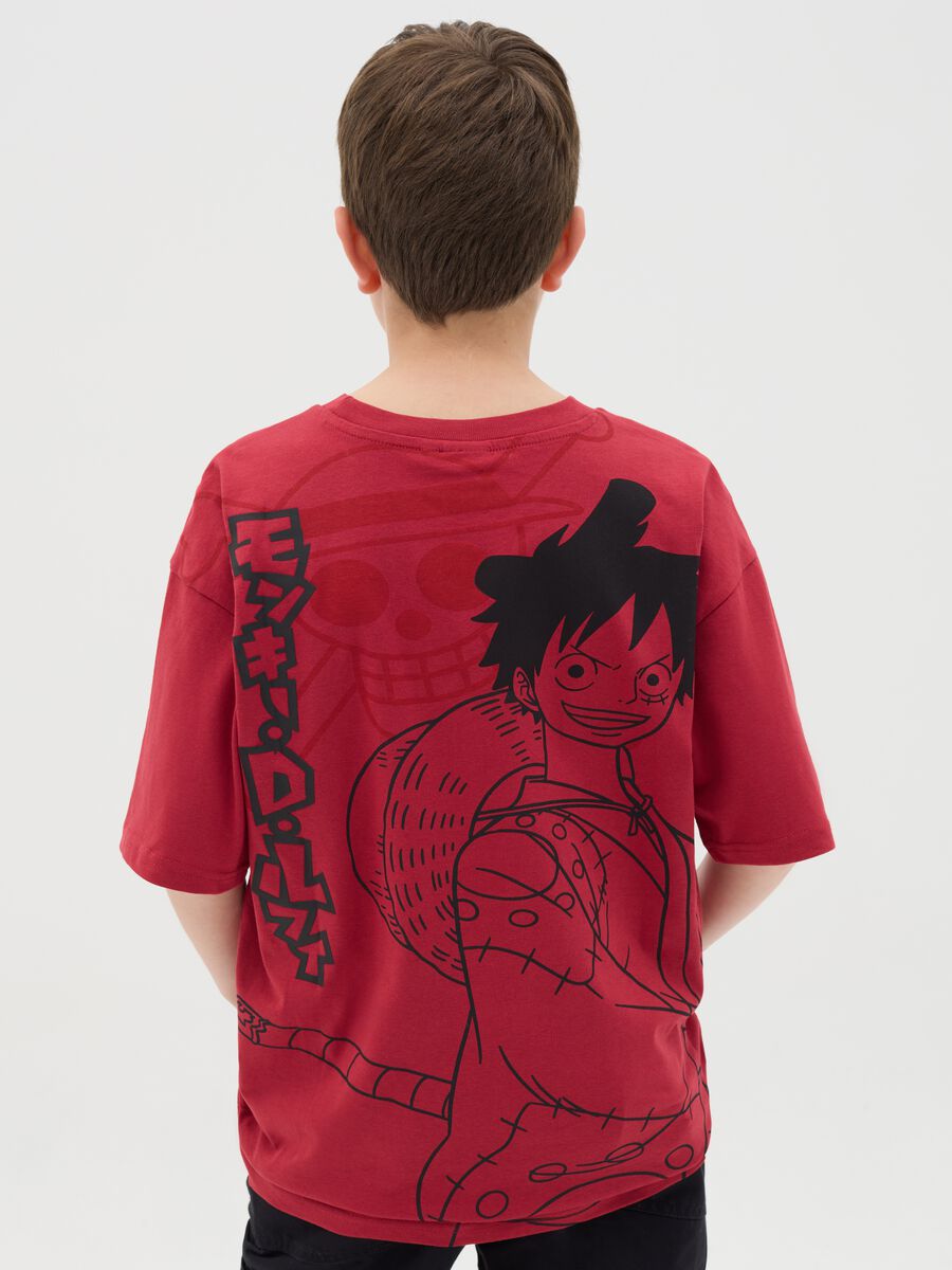 Red Cotton Children's T-shirt with Monkey D. Luffy Print_2