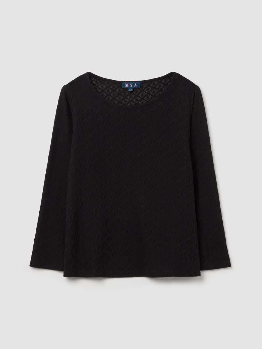 Curvy long-sleeved T-shirt with lace weave_4