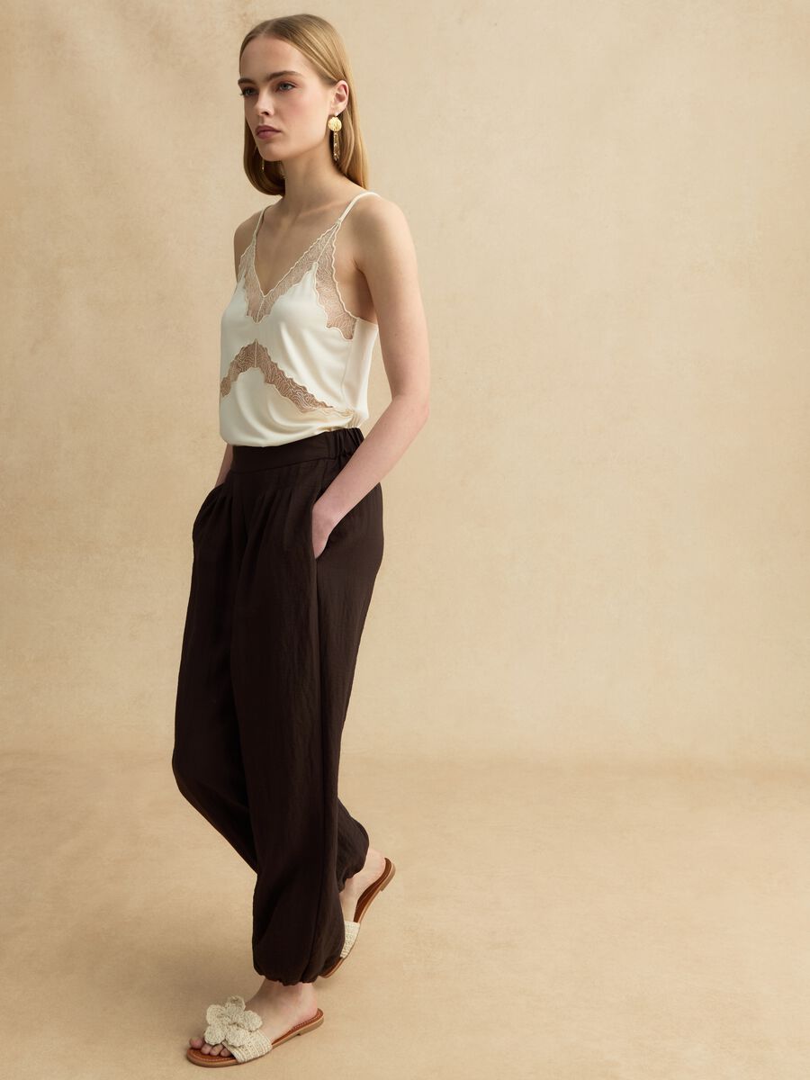 Tank top in misto viscosa beige regular fit con dettagli trasparenti_2