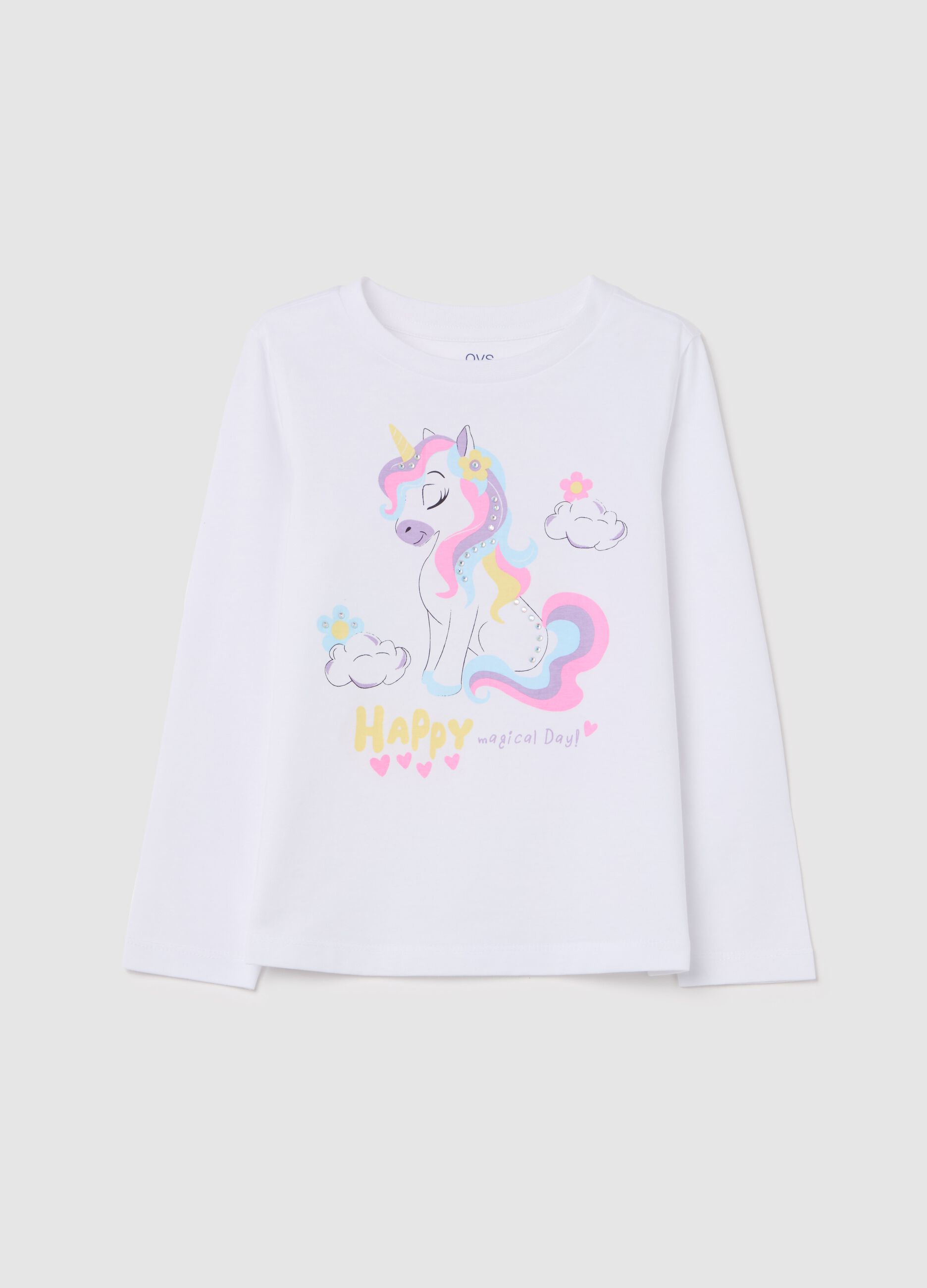 Cotton T-shirt with print and long sleeves