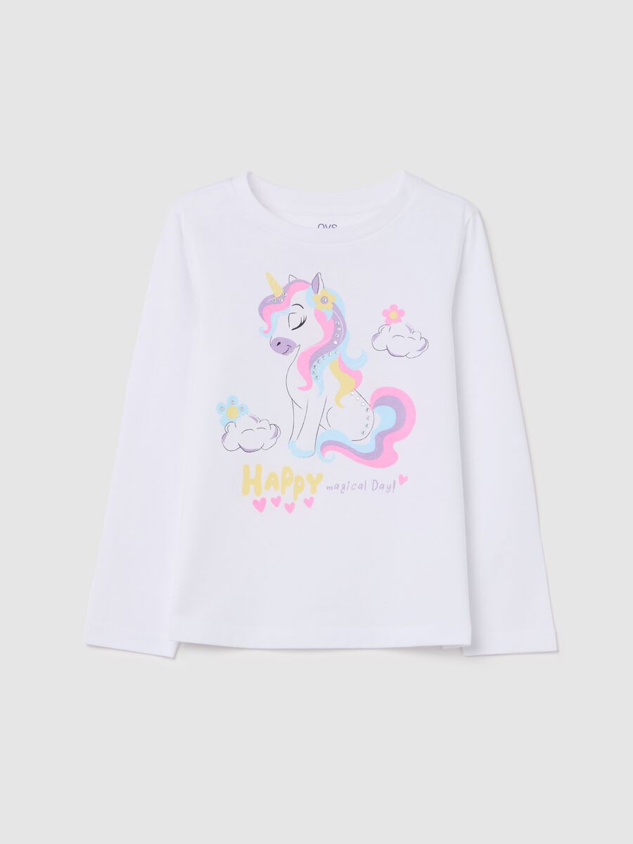 Cotton T-shirt with print and long sleeves_0