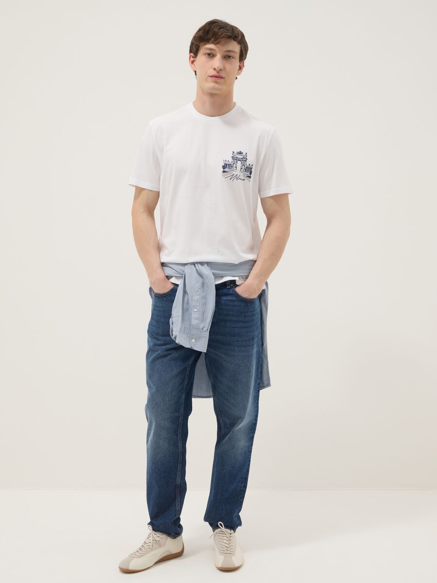 White pure cotton T-shirt with chest print, regular fit_1