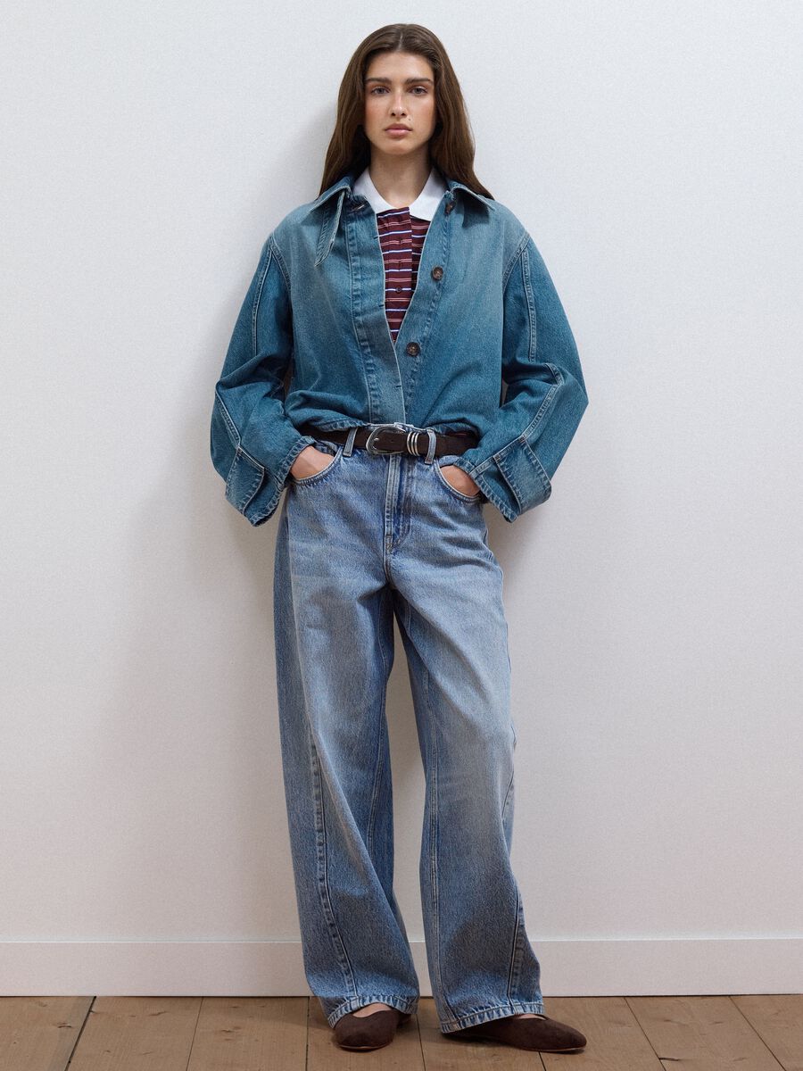 Giacca blu in denim di puro cotone over fit_2