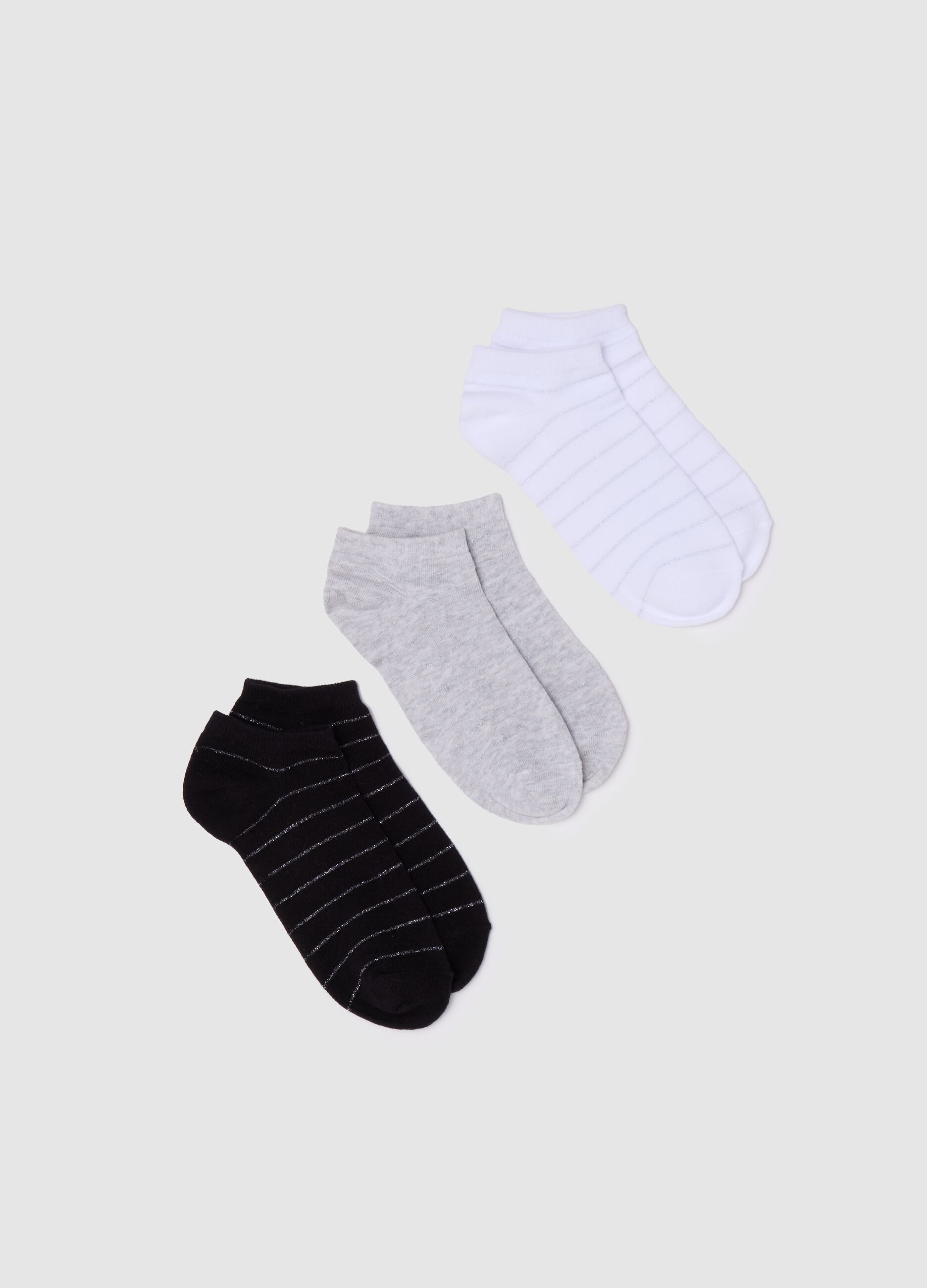Tripack calze corte a righe in lurex