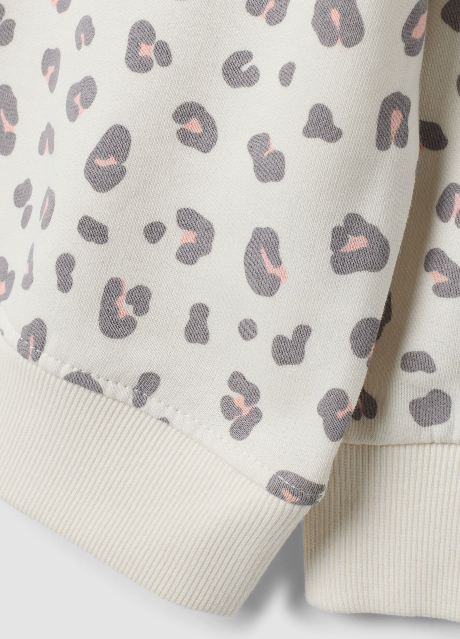 White crew-neck sweatshirt in pure cotton with animal print