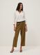 Brown viscose-linen blend straight-fit trousers with drawstring_0