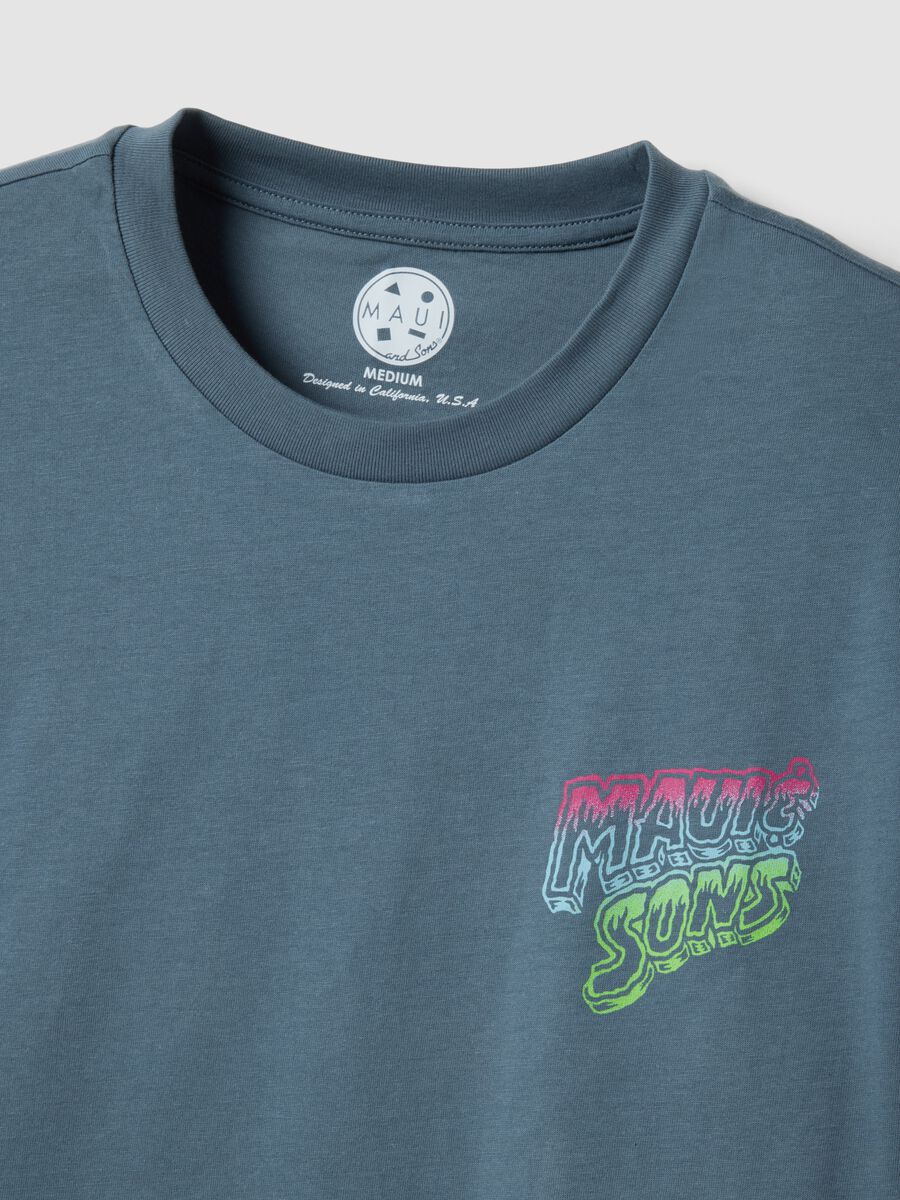 T-shirt a maniche corte in puro cotone azzurra relaxed fit con stampa_5