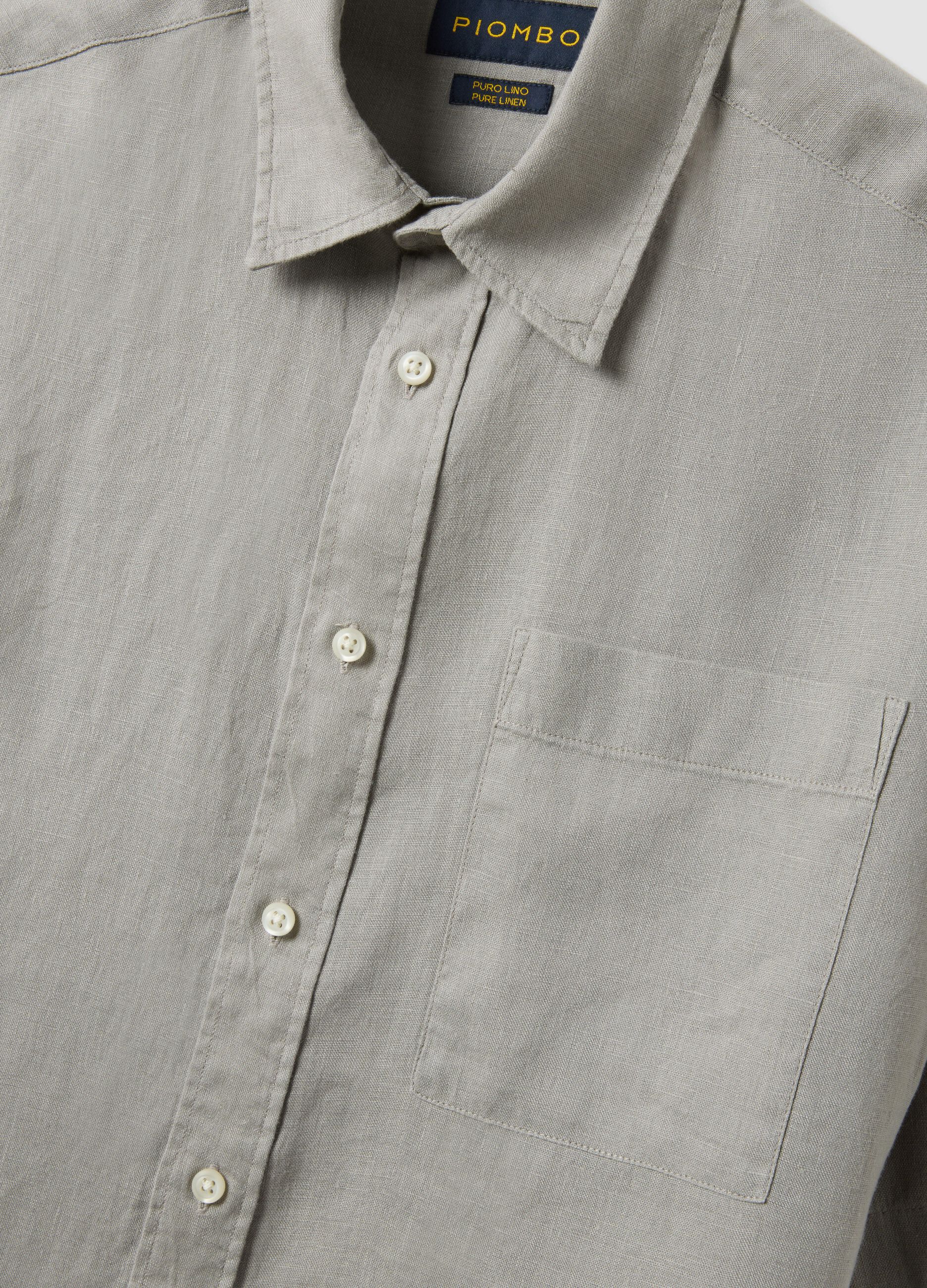 Grey pure linen shirt regular fit