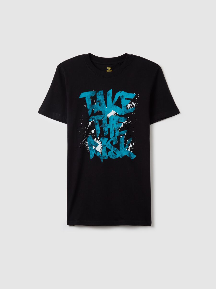 T-shirt in cotone con stampa "TAKE THE RISK" _0
