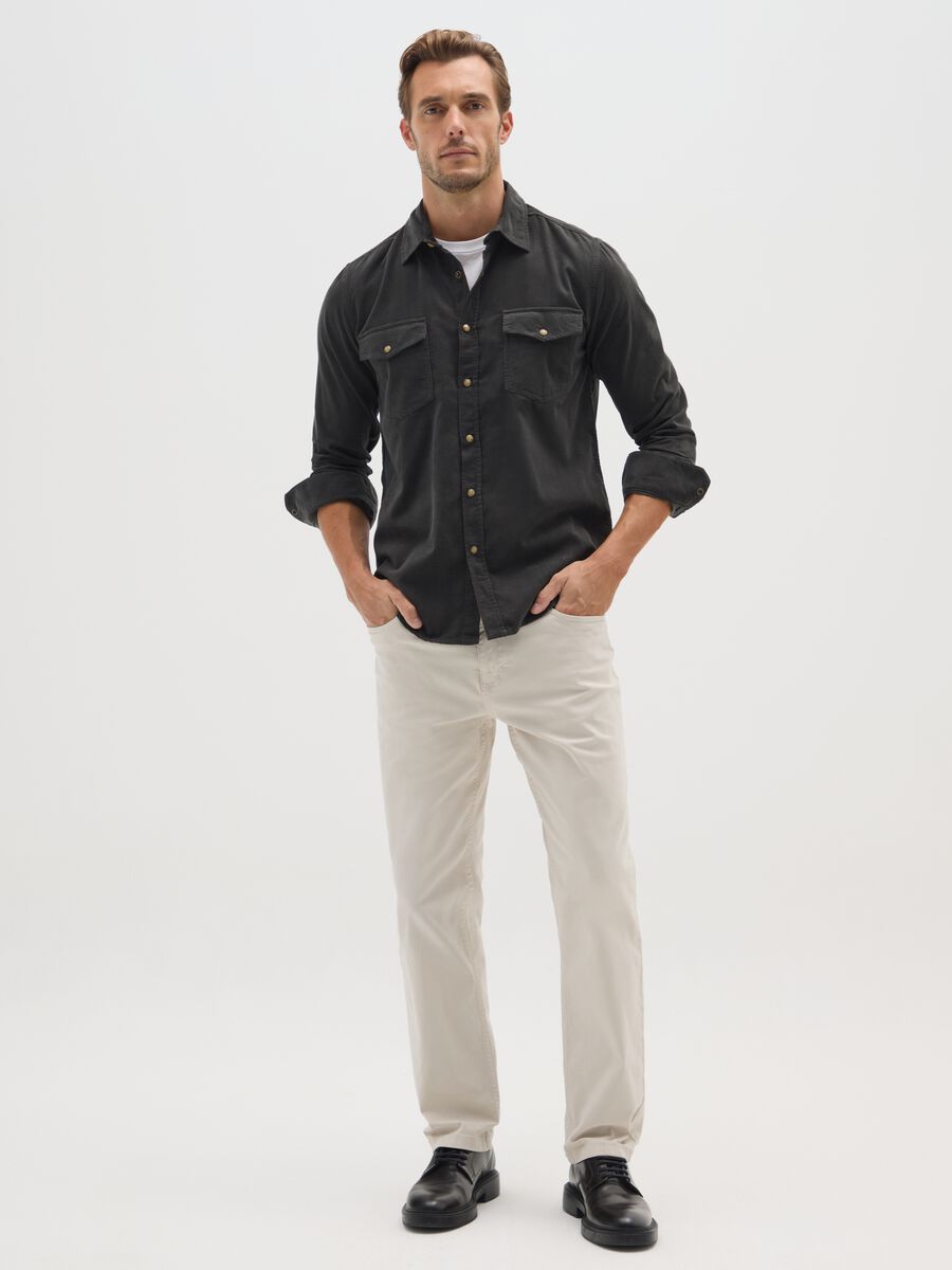 Black pure cotton regular fit corduroy shirt_1