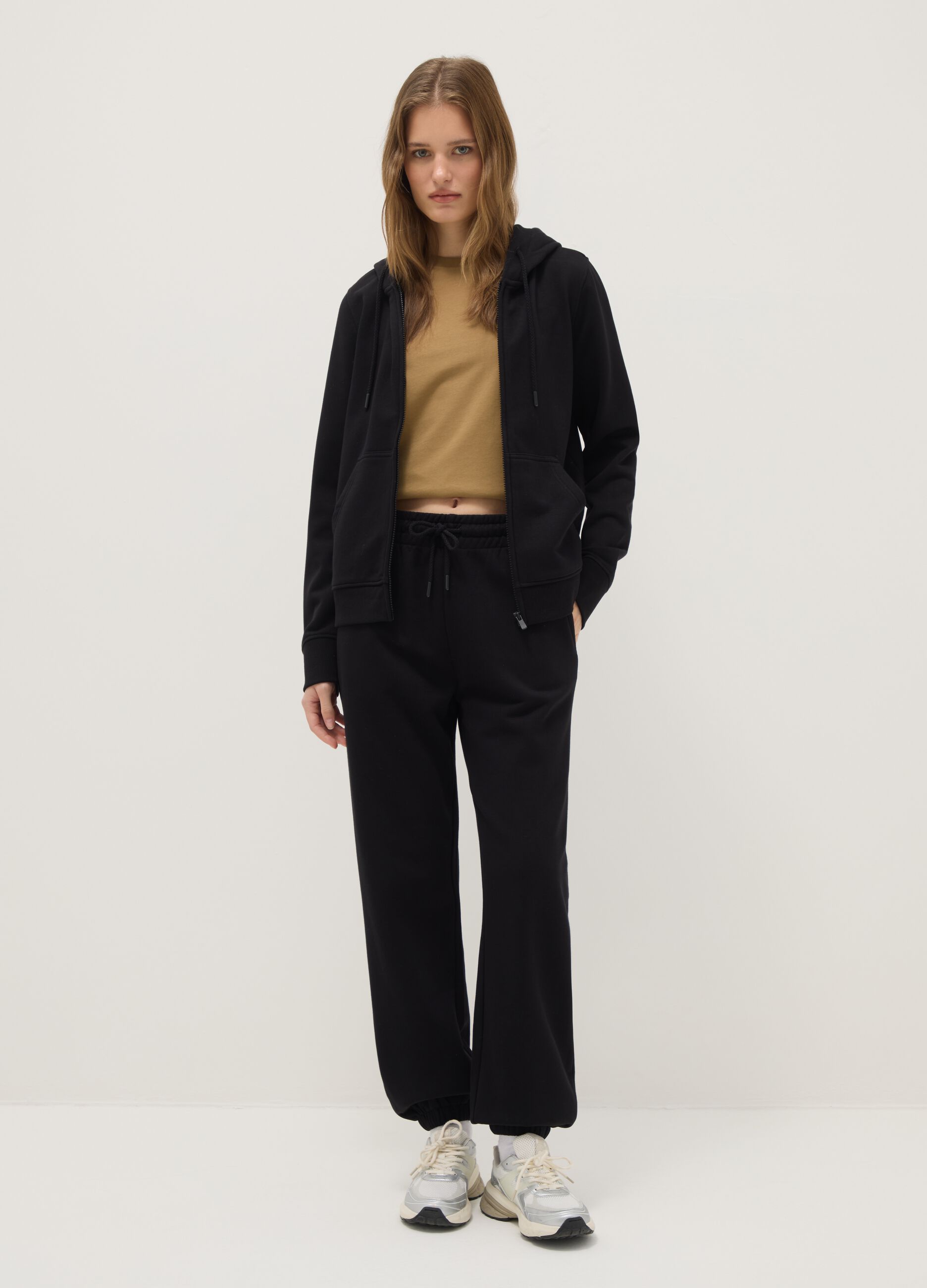 Black cotton blend jogger trousers regular fit