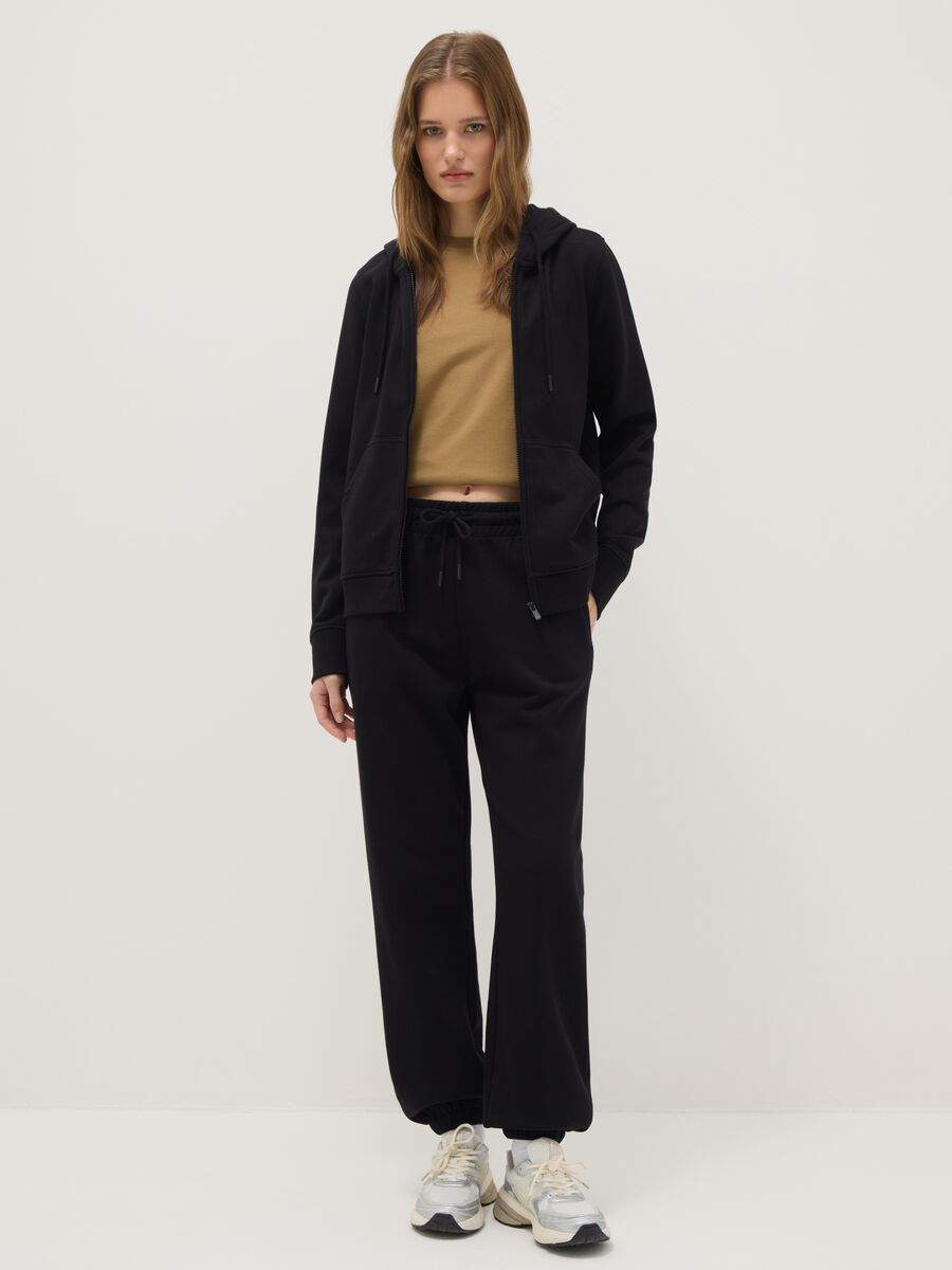 Black cotton blend jogger trousers regular fit_0