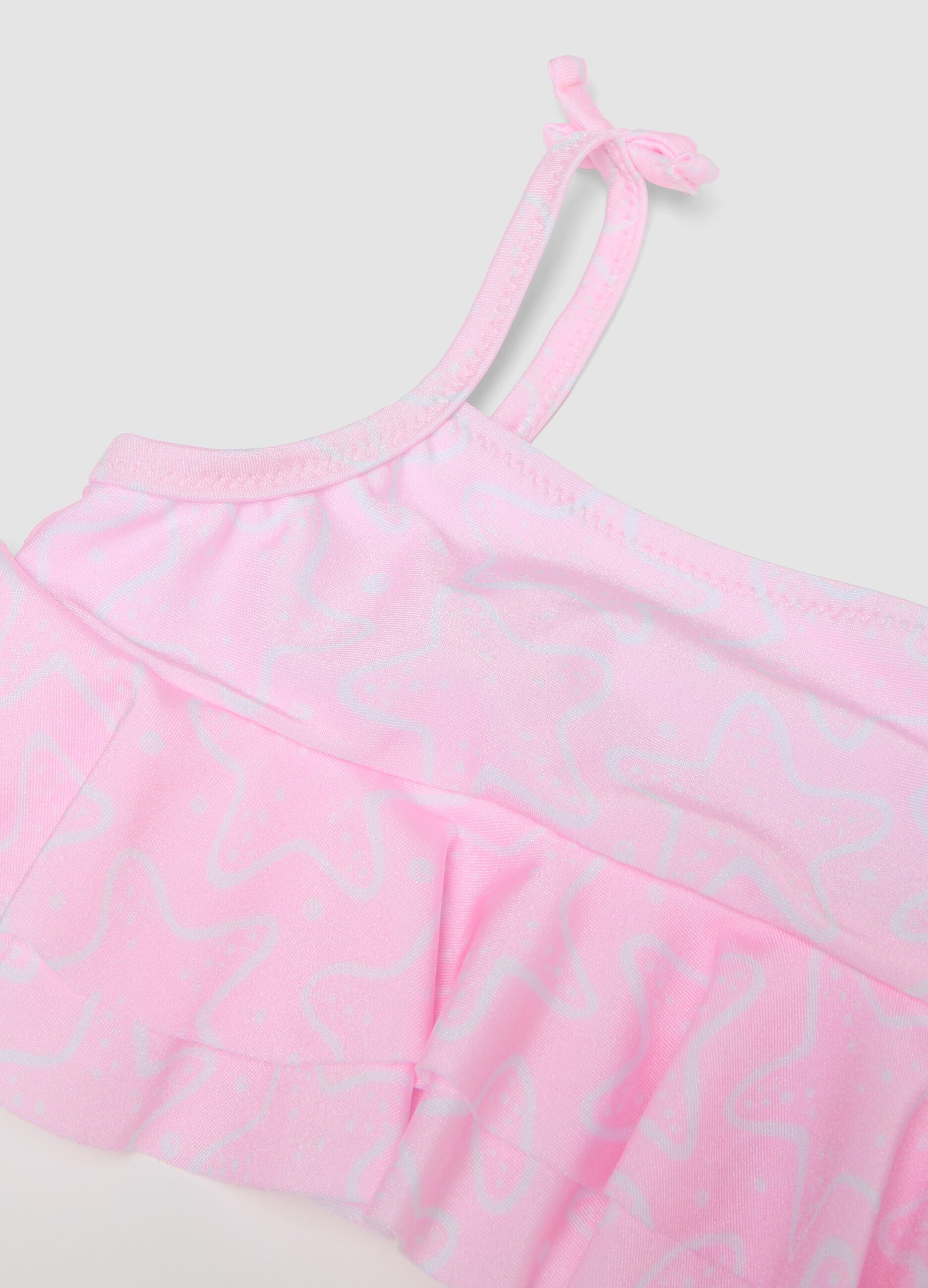 Pink stretch bikini with ruffles