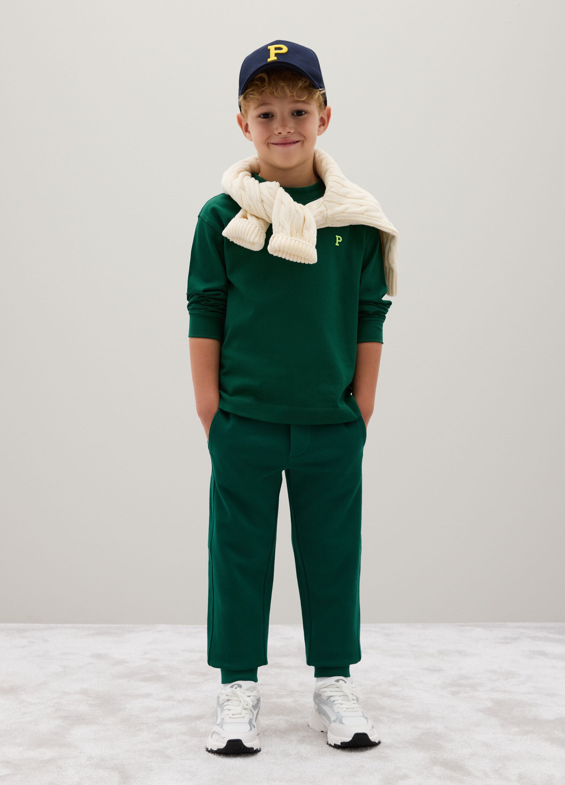 Boys' green pure cotton regular fit trousers