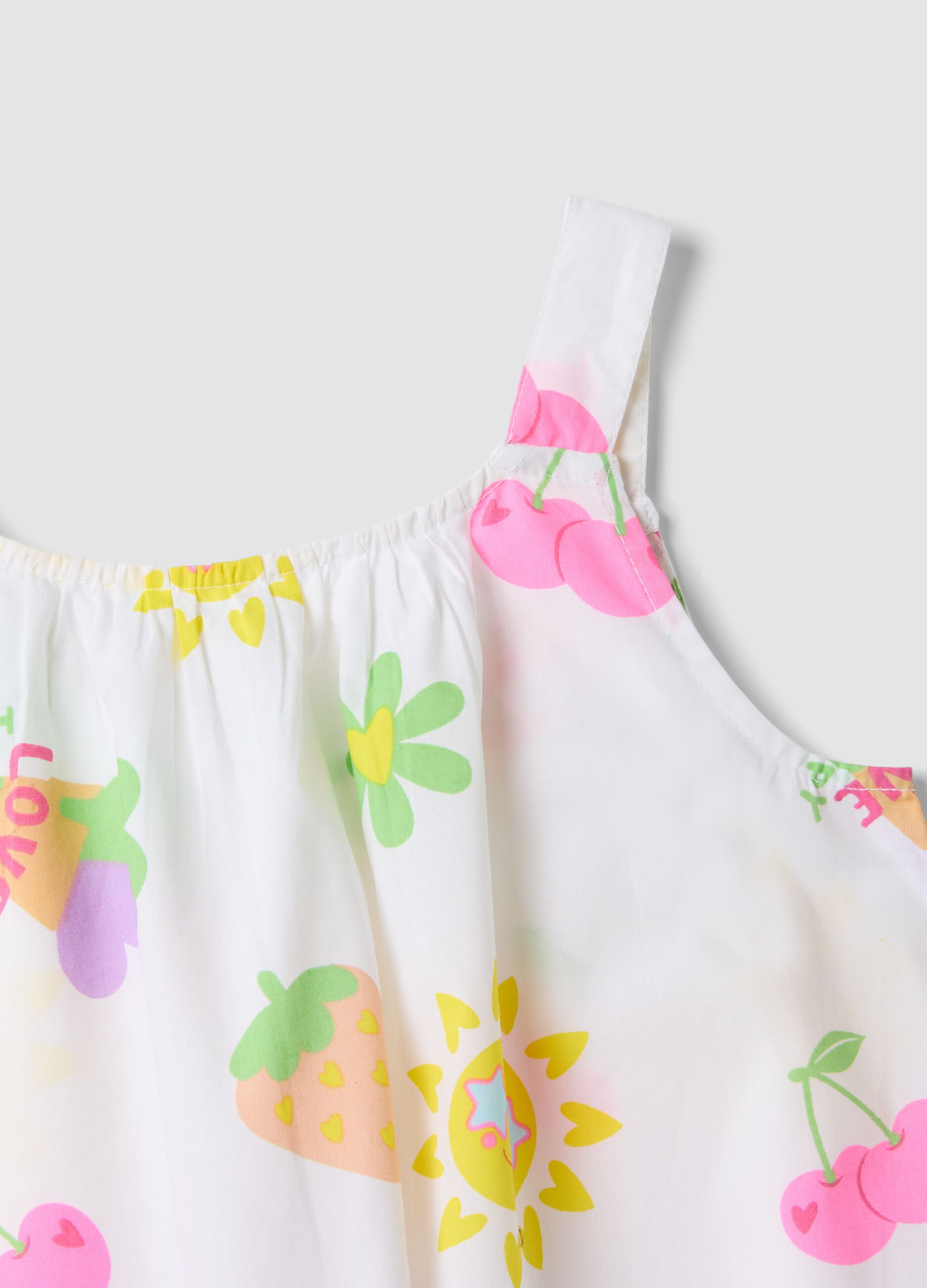 White pure cotton dress with all-over print