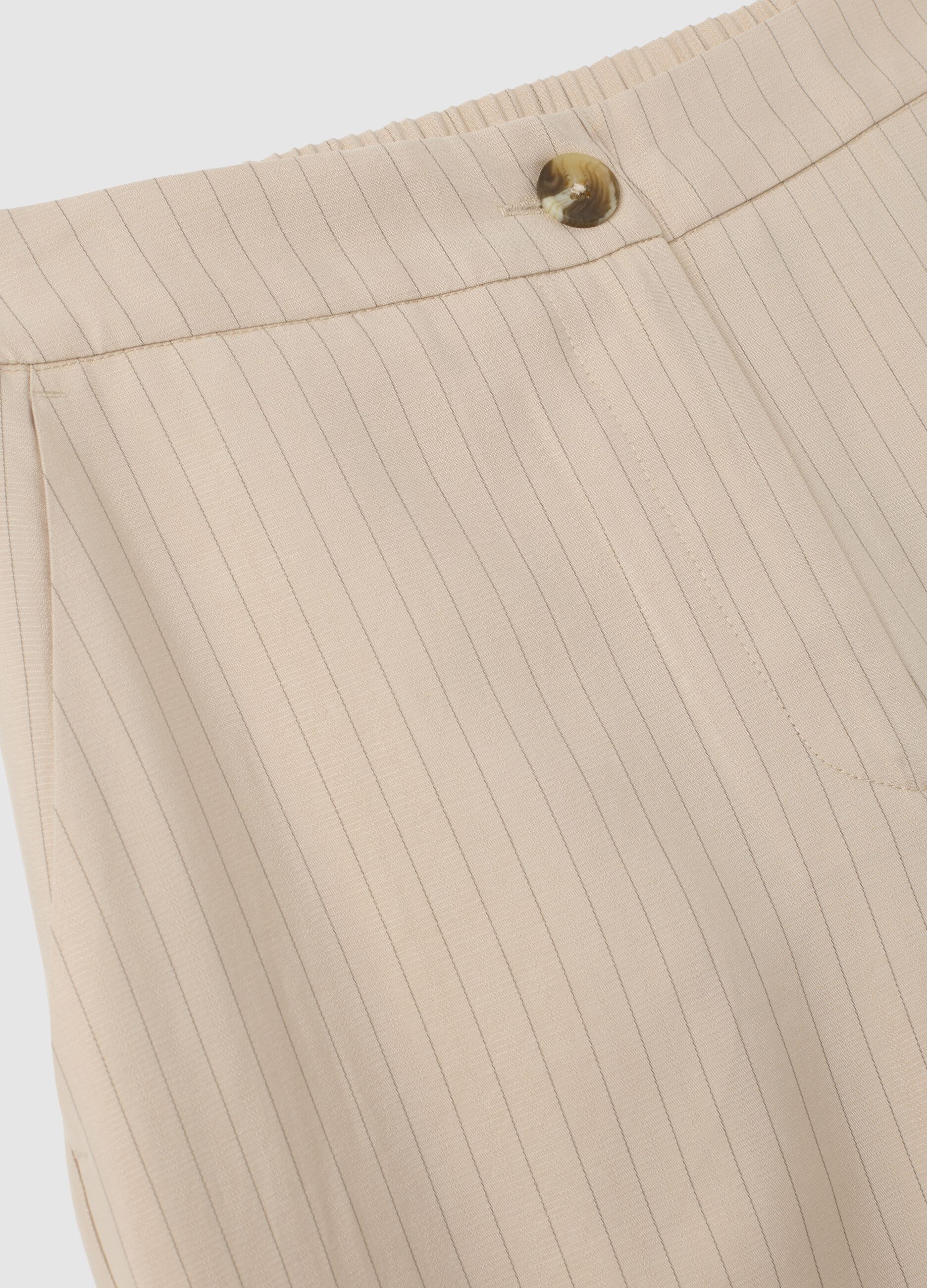 Beige Striped Wide Leg Trousers