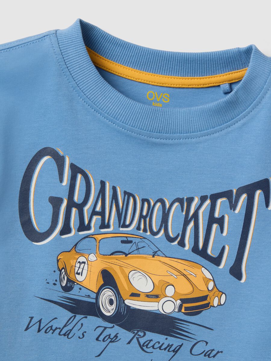 Boys&rsquo; blue pure cotton T-shirt with car print, regular fit_2