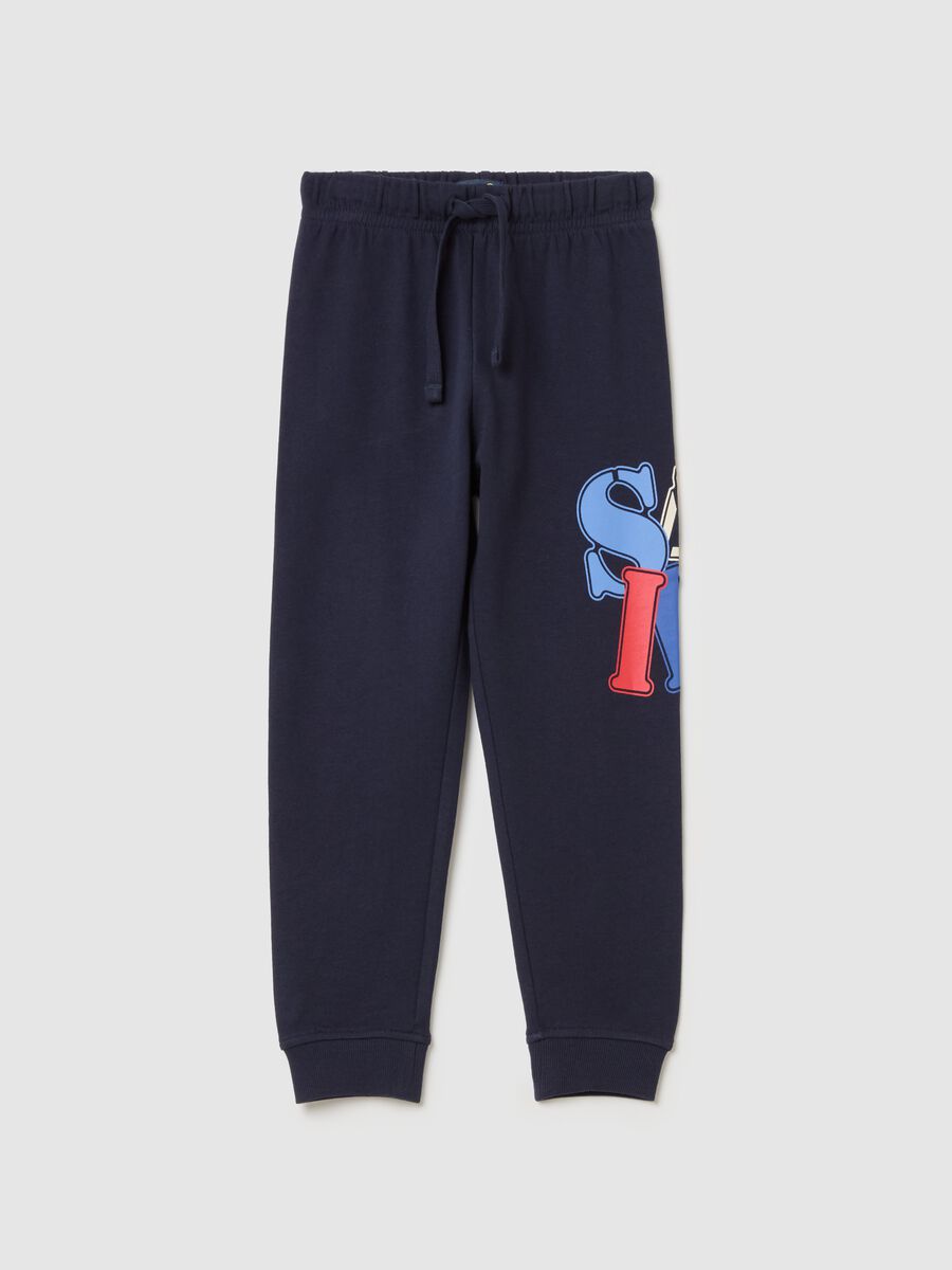 Fleece joggers with drawstring and print_0