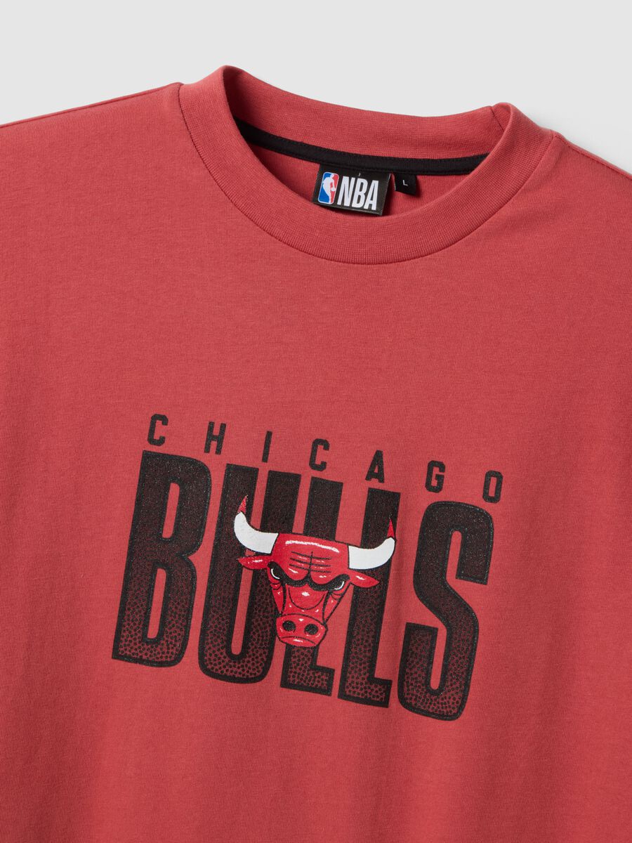Red pure cotton regular fit T-shirt with Chicago Bulls print_5