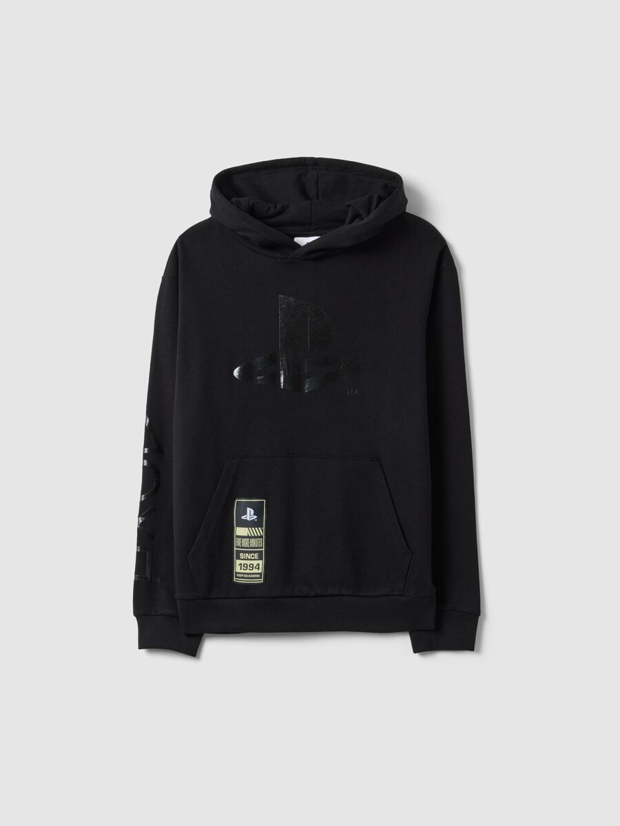 Felpa in puro cotone nera con cappuccio per ragazzi_3