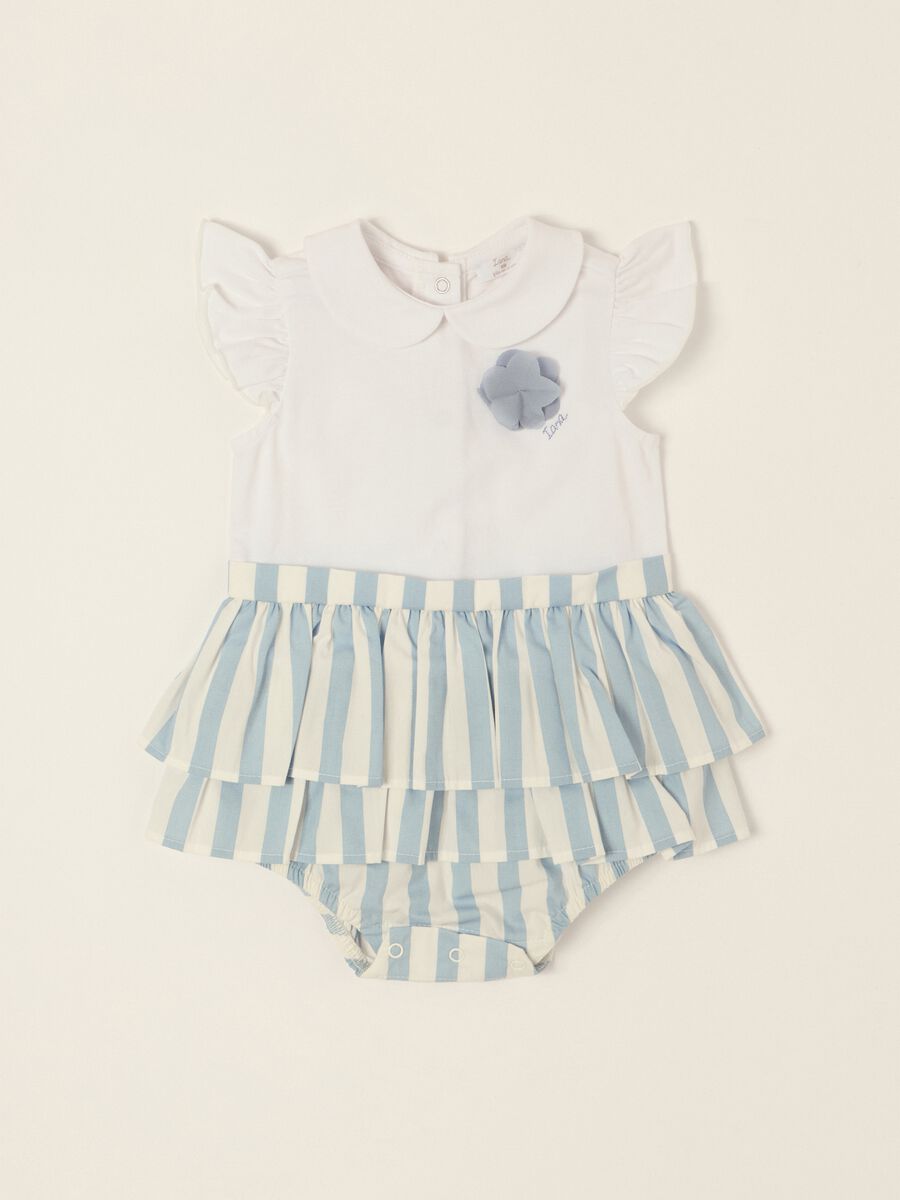 White and light blue stretch cotton baby girl romper_0