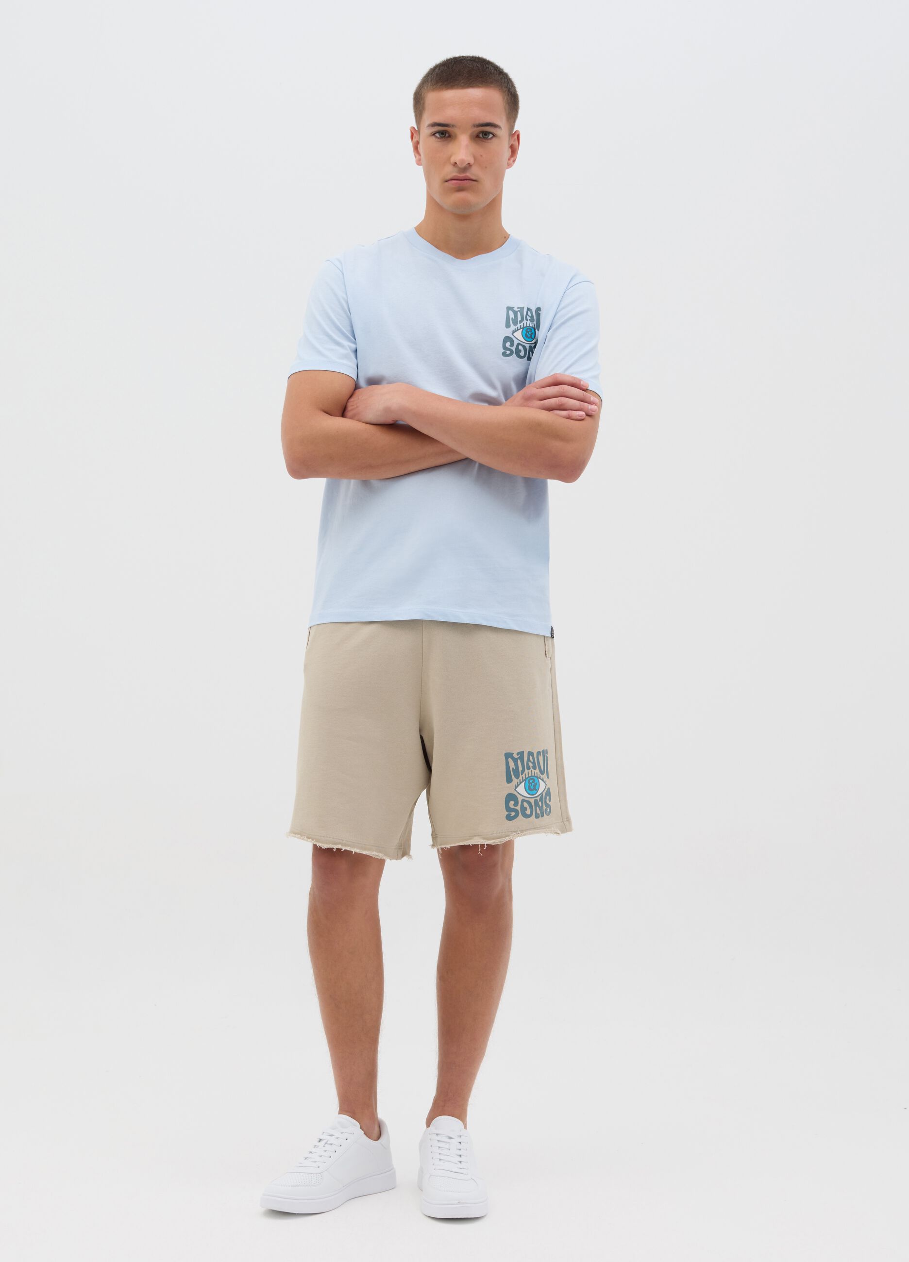 Men's pure cotton blue T-shirt regular fit with print