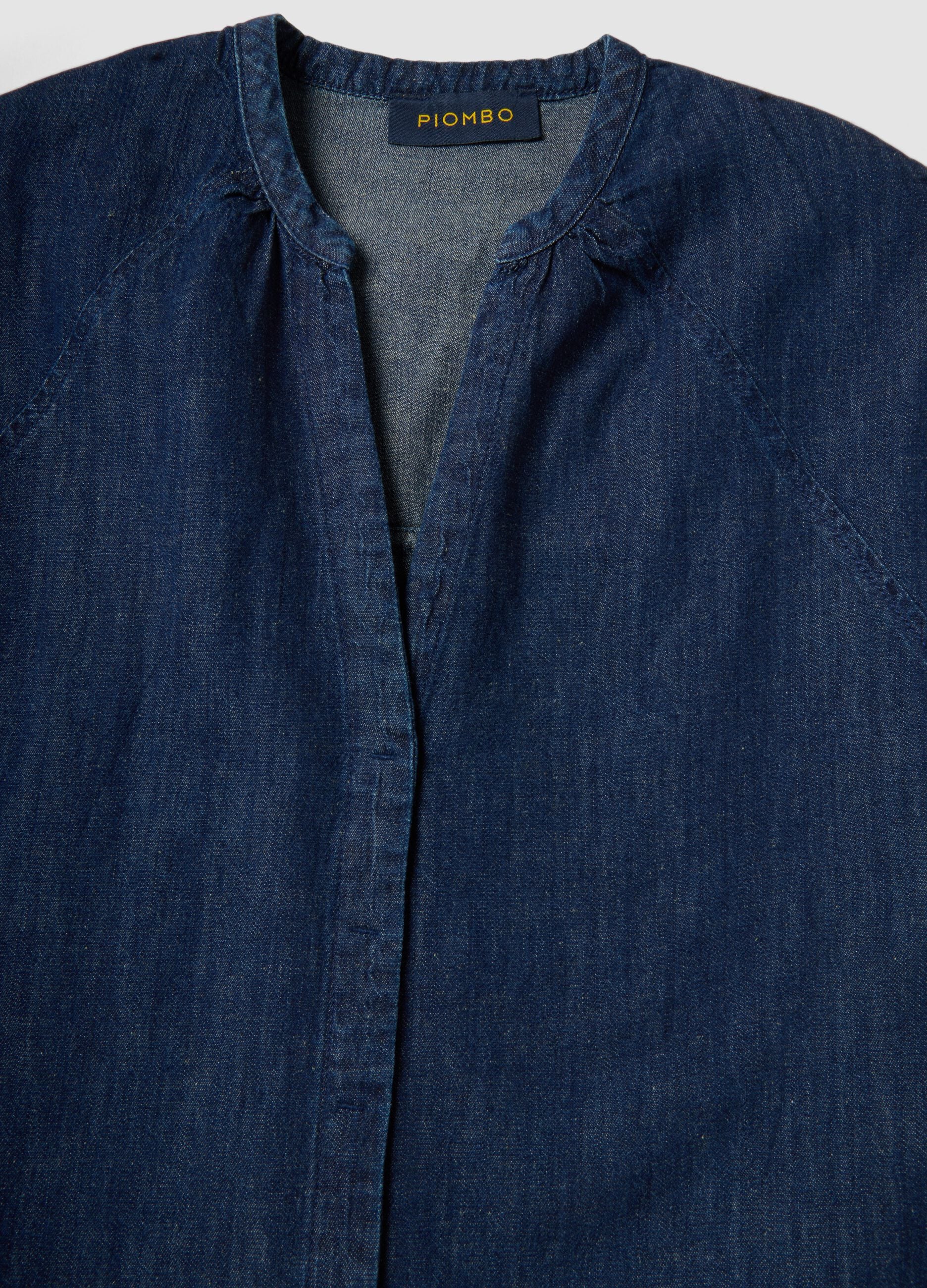 Blue denim shirt in a cotton, linen and viscose blend, oversized fit