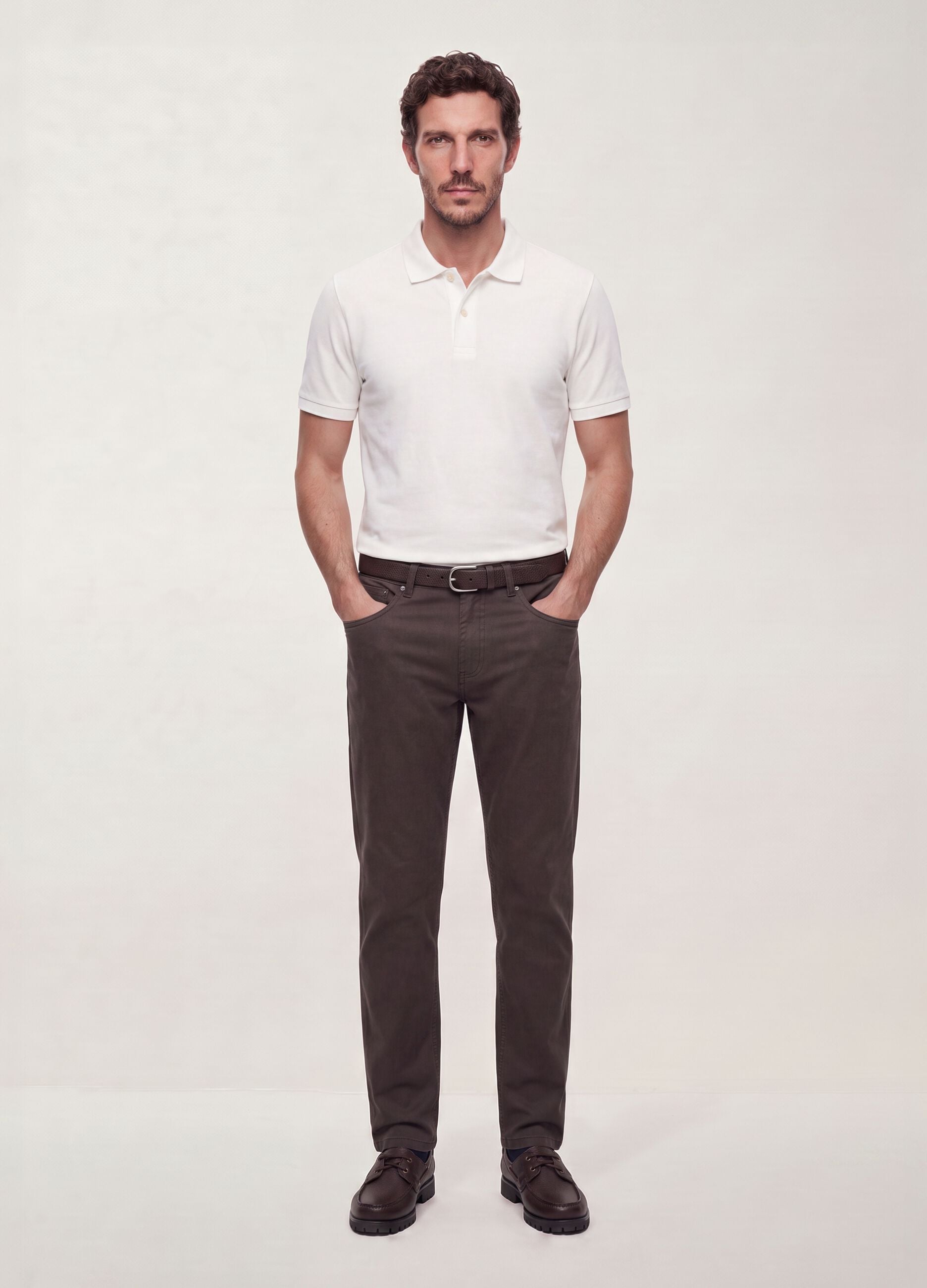 Brown regular-fit stretch cotton twill trousers