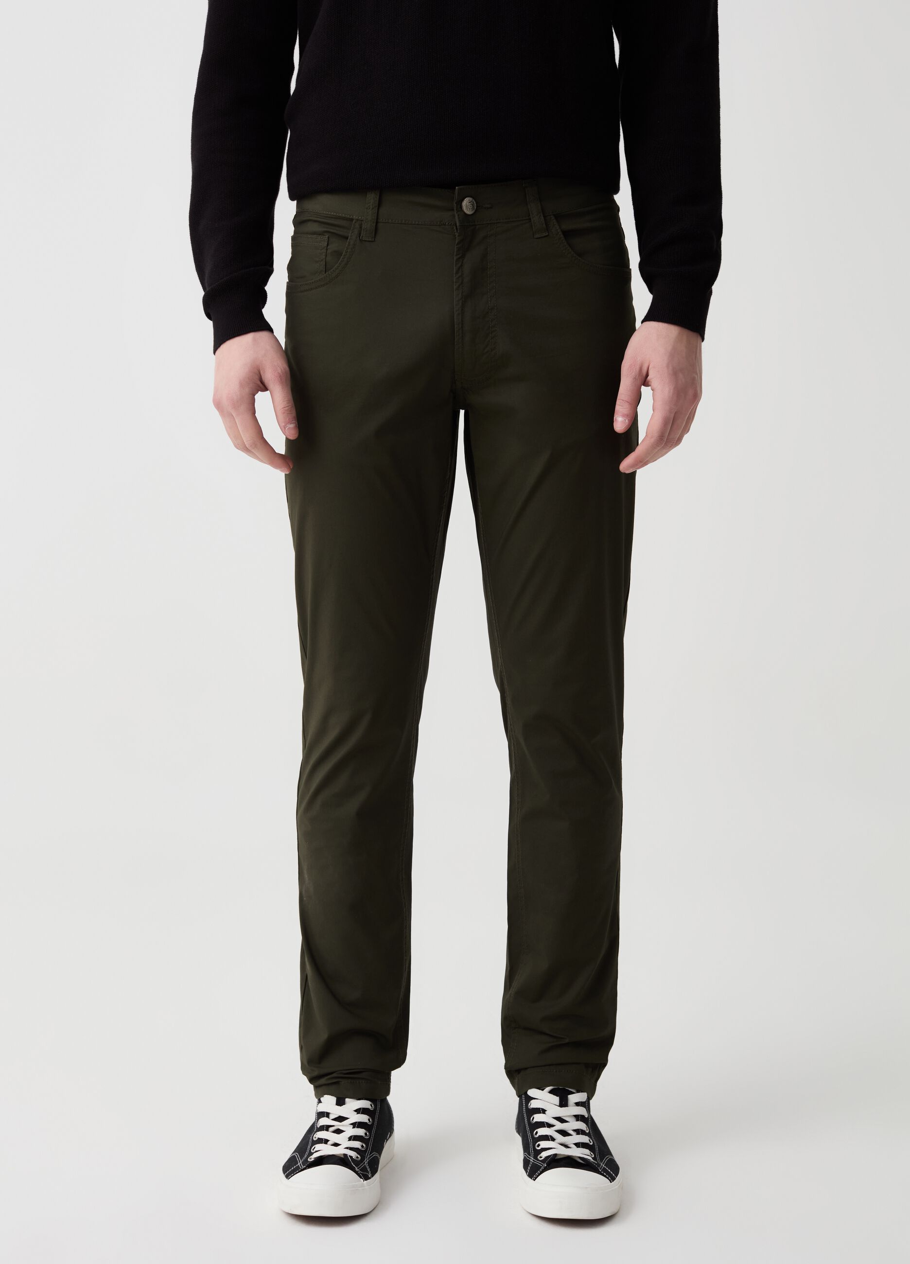 Stretch cotton trousers with five pockets