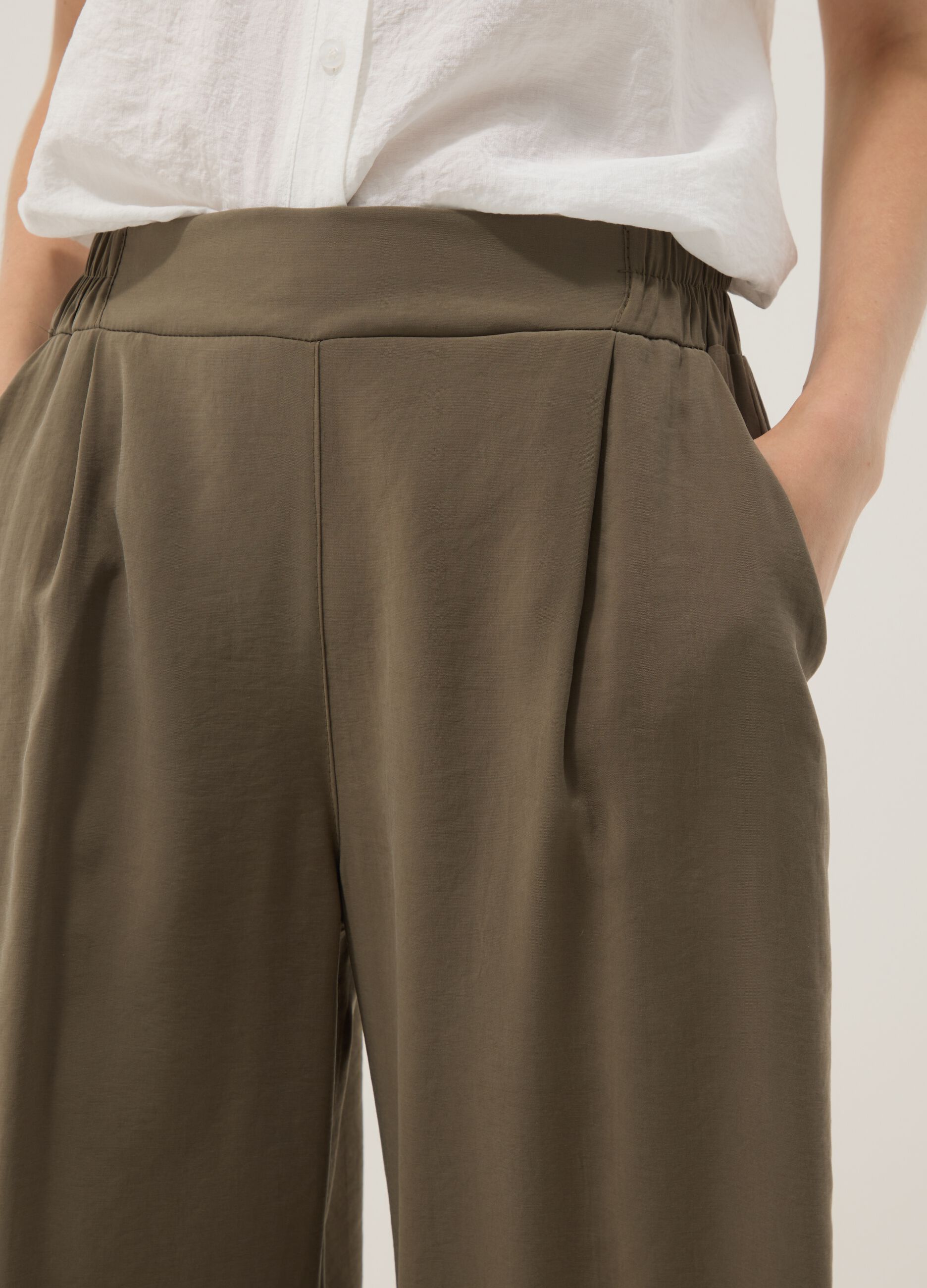 Green viscose-blend palazzo trousers