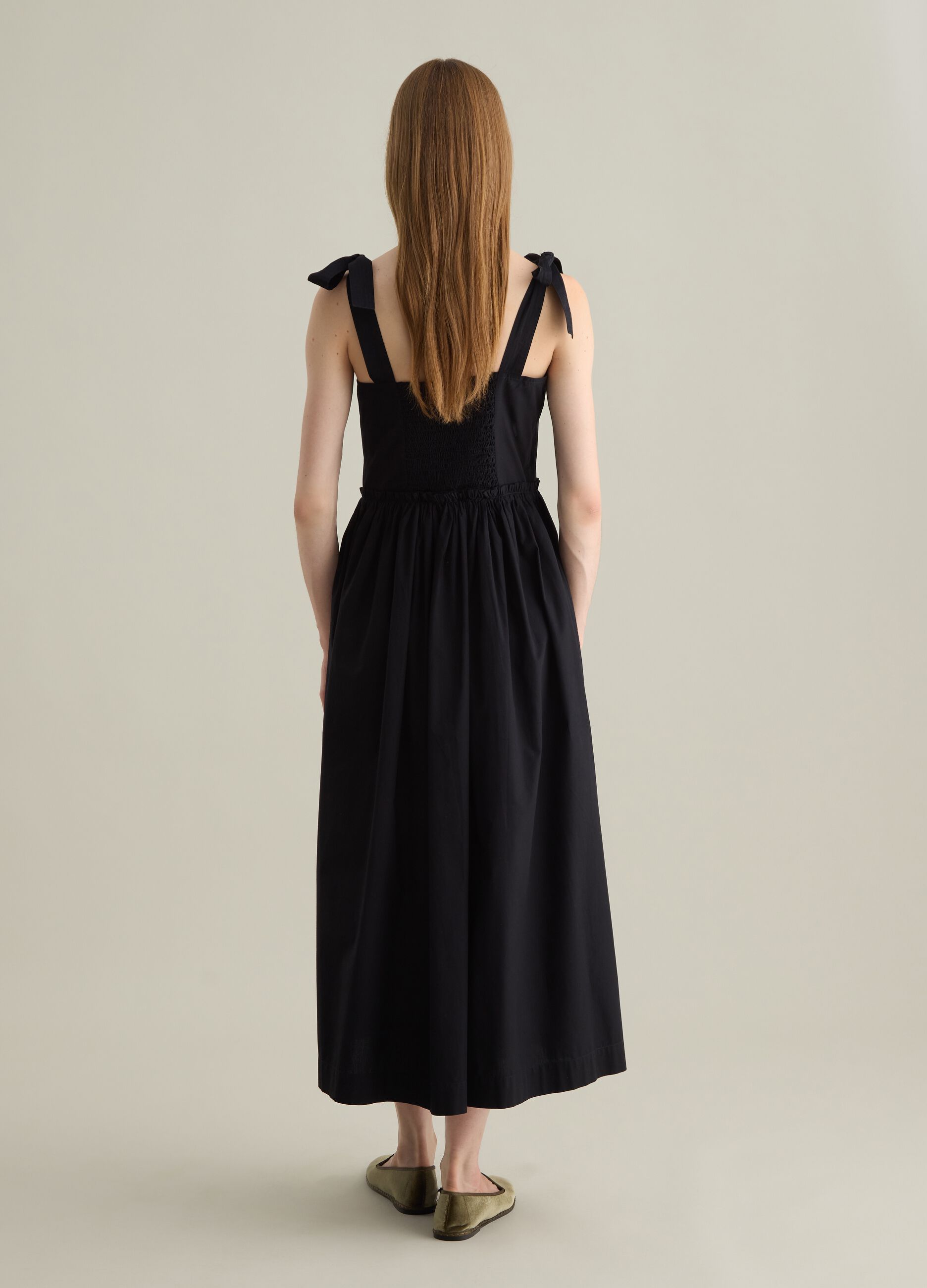 Women's long dress in pure black cotton